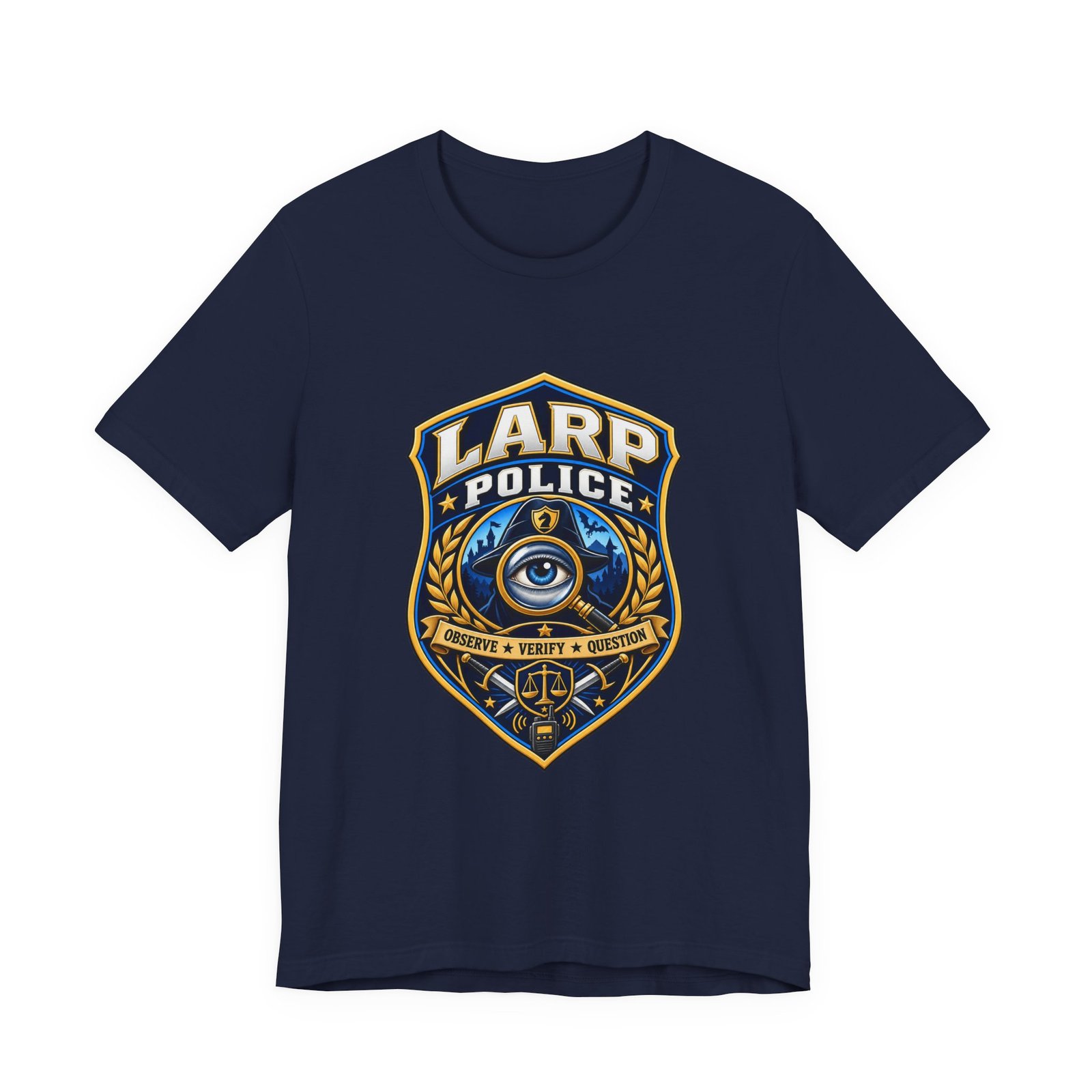 LARP Police Observe Verify Question Badge Tee - Image 33