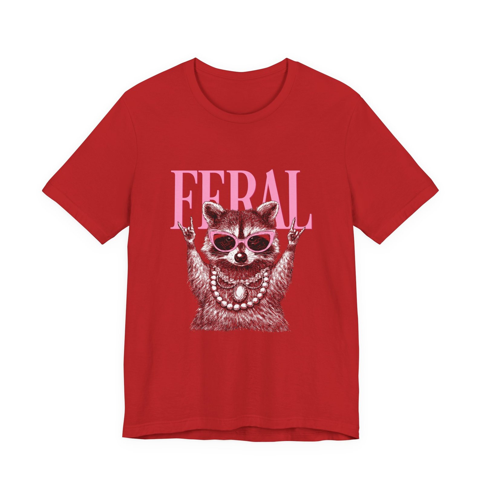 Feral Raccoon Pink Sunglasses Pearl Attitude Graphic Tee - Image 45