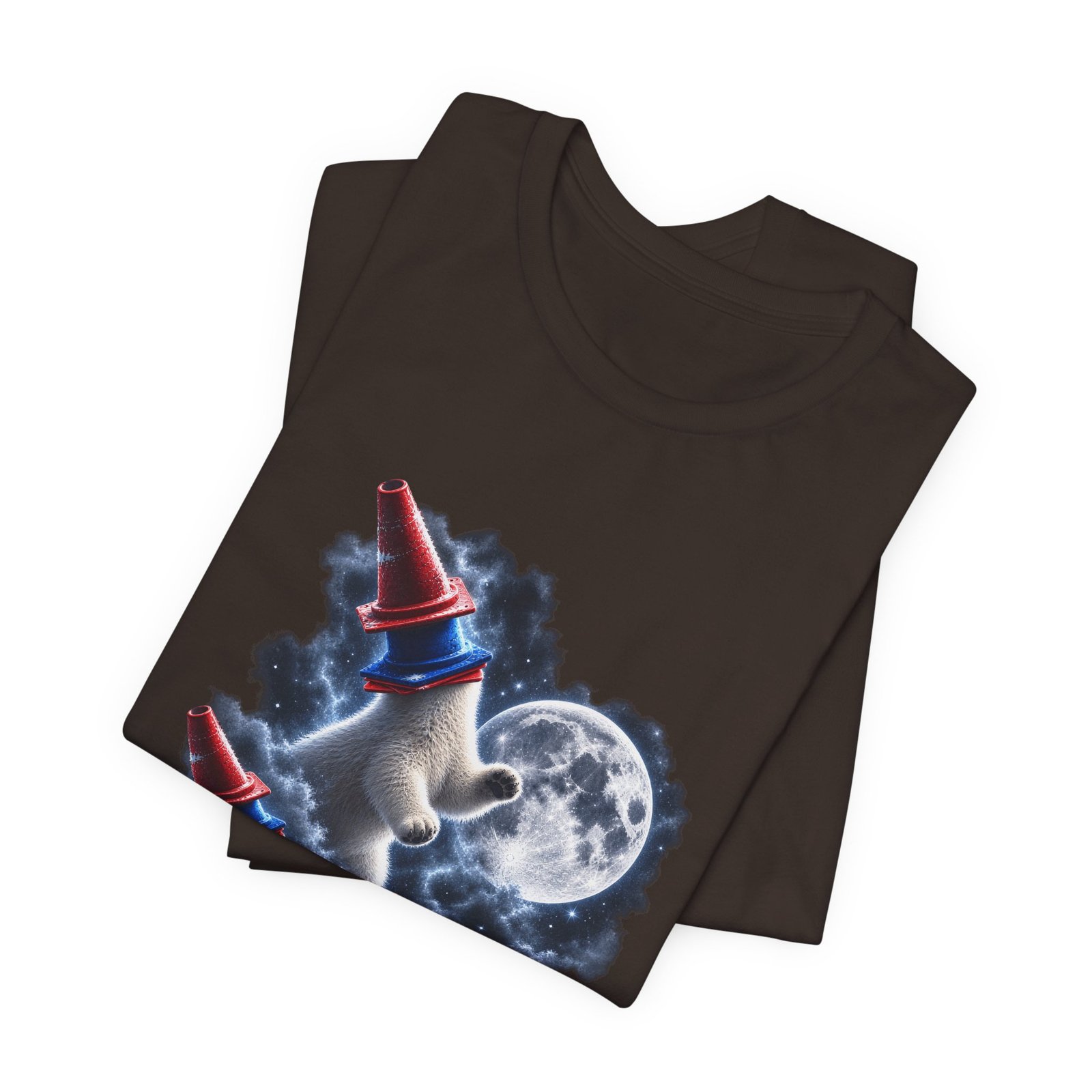 Surreal Polar Bears With Traffic Cones Moon Humor Graphic Tee - Image 3