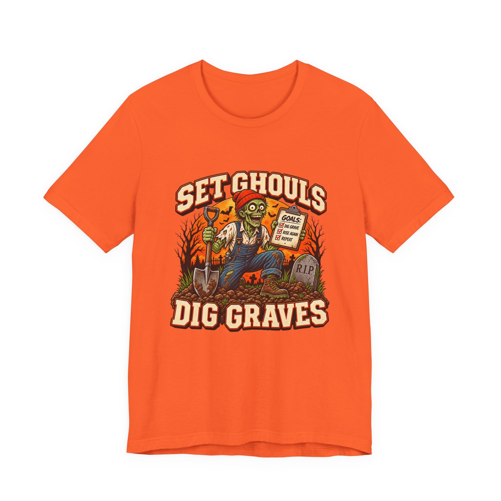 Set Ghouls Dig Graves Zombie Halloween Tee - Image 5