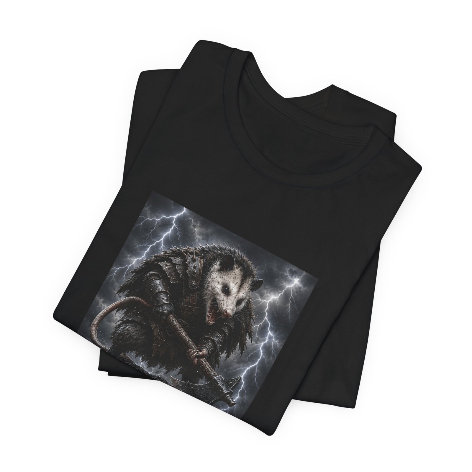 Opossum Warrior With Axe Lightning Storm Graphic Tee - Image 15