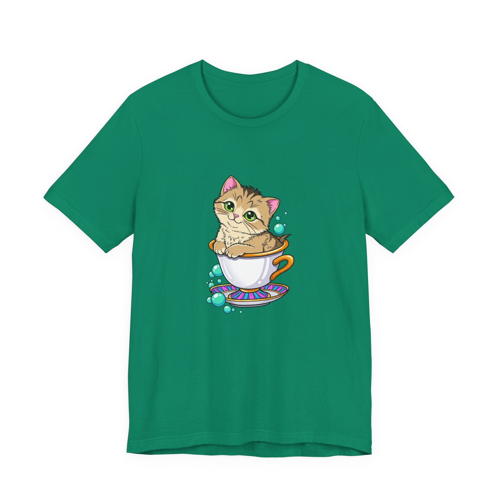 Cute Green Eyed Kitten in Teacup with Blue Bubbles - Image 13