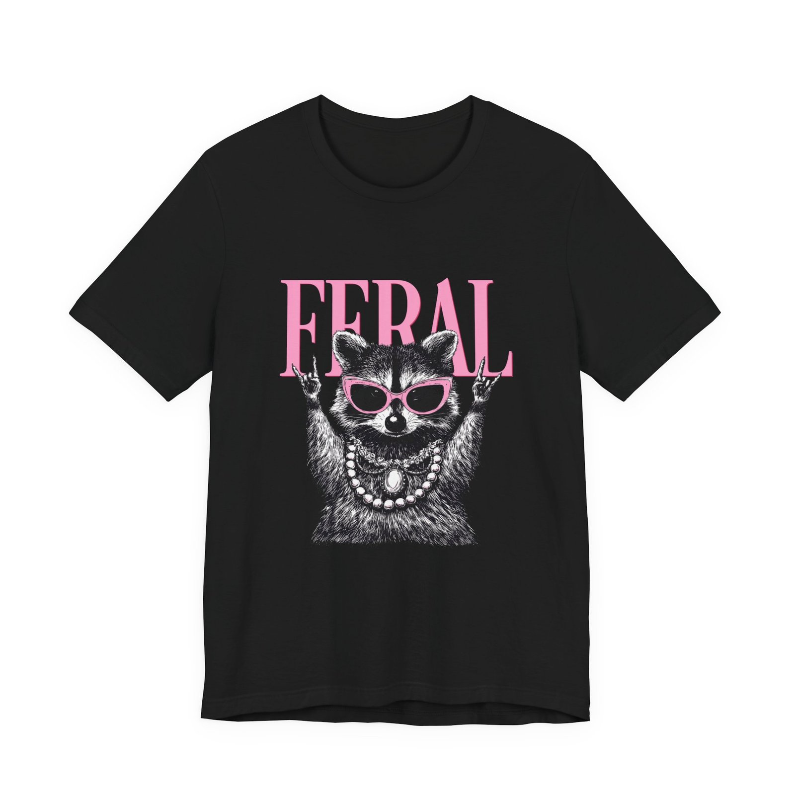 Feral Raccoon Pink Sunglasses Pearl Attitude Graphic Tee - Image 13