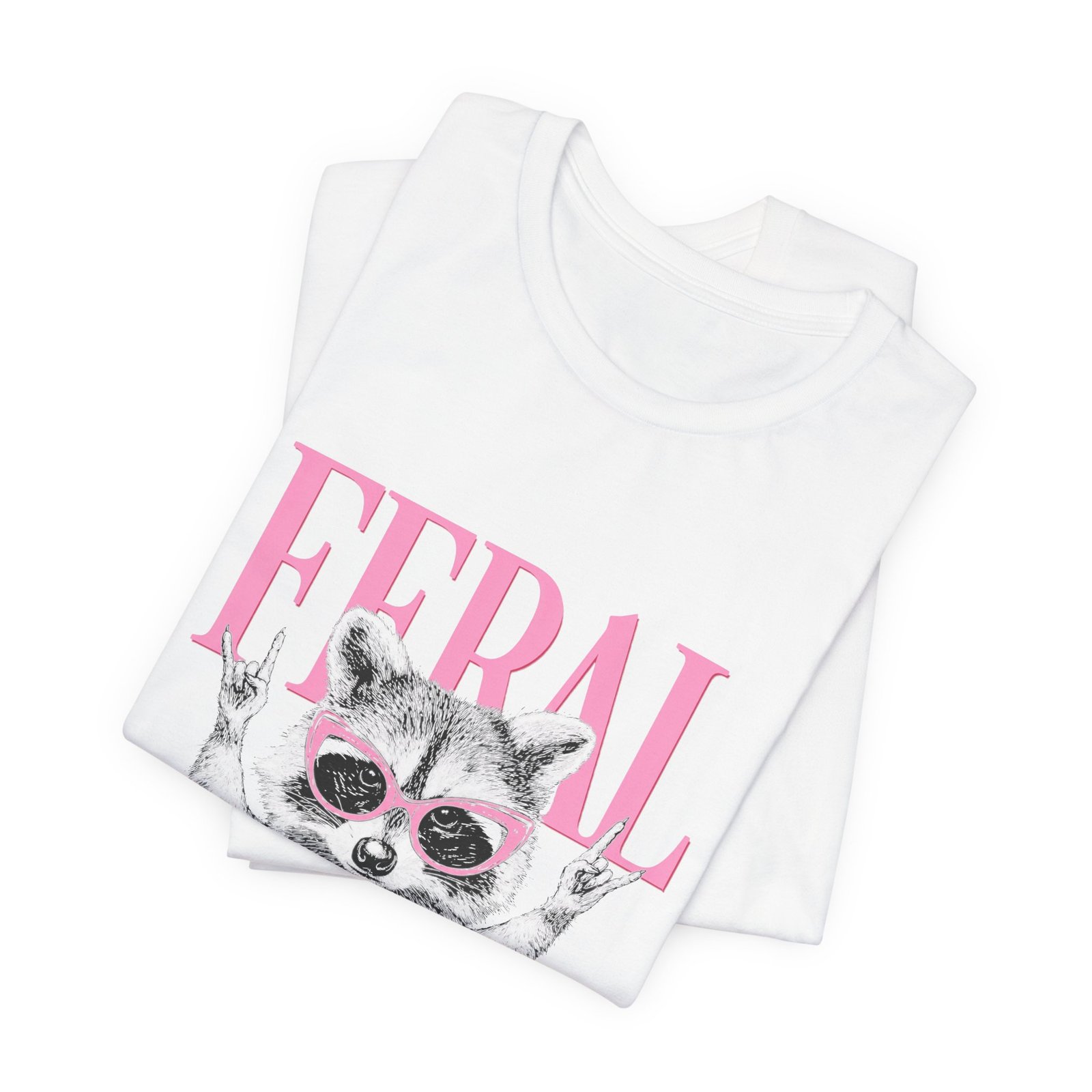 Feral Raccoon Pink Sunglasses Pearl Attitude Graphic Tee - Image 3