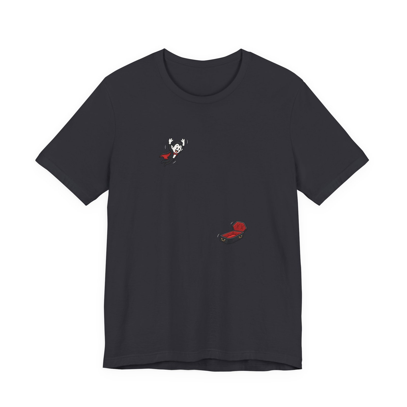 Cute Cartoon Vampire Jumping Into Coffin Halloween Graphic Tee - Image 9
