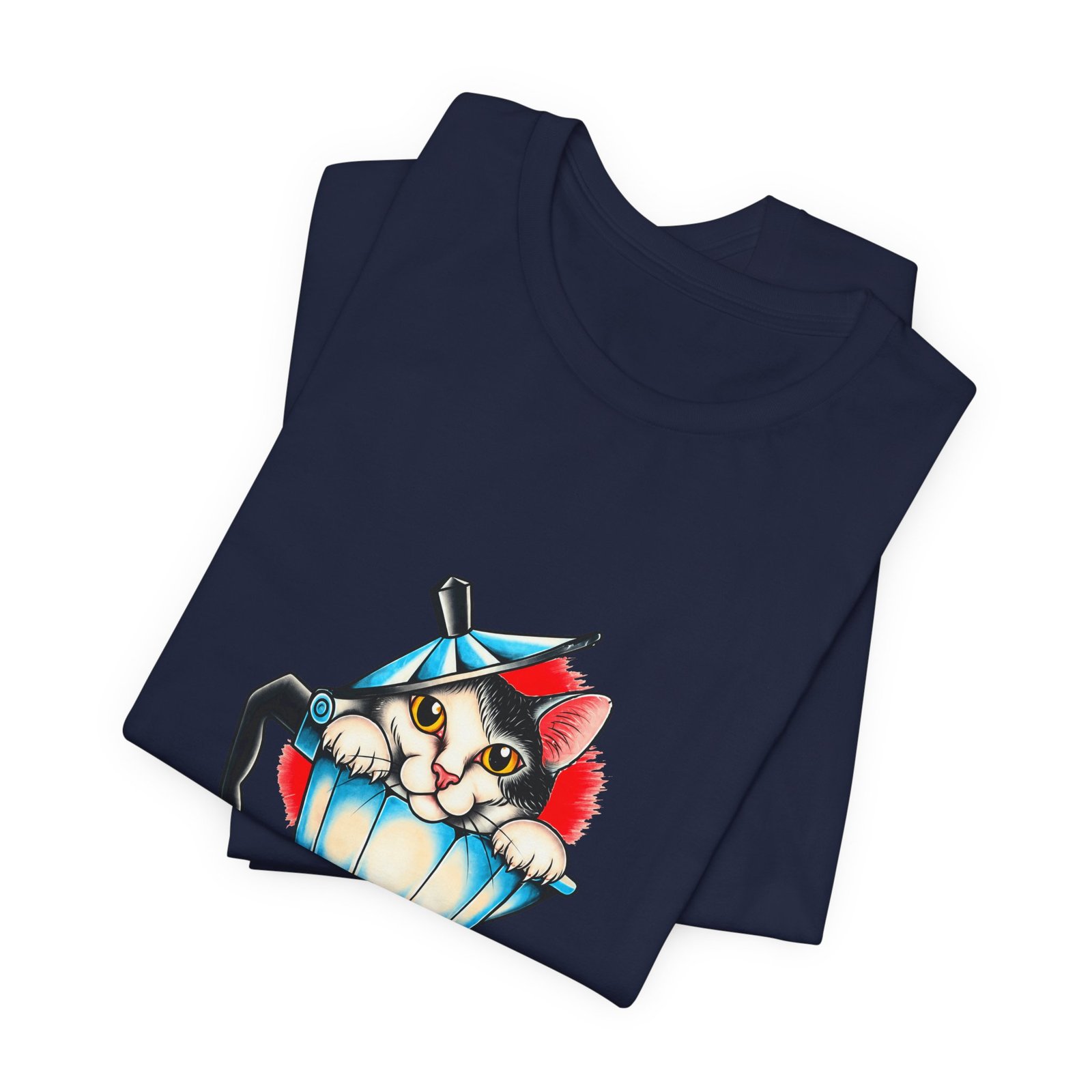 Cute Cat In Blue Moka Pot Coffee Lover Art Graphic Tee - Image 35