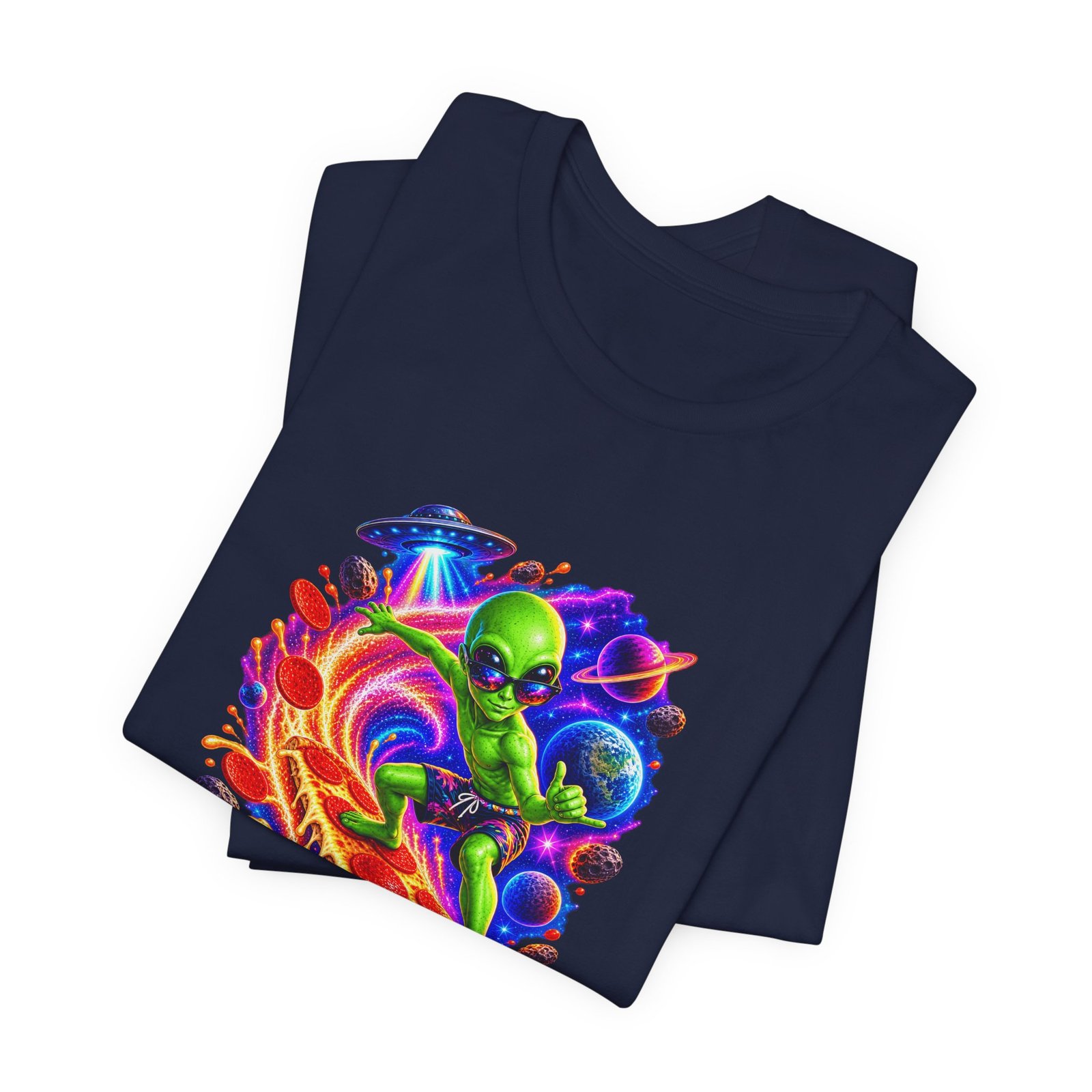 Alien Pizza Space Surfer Graphic Tee - Image 35