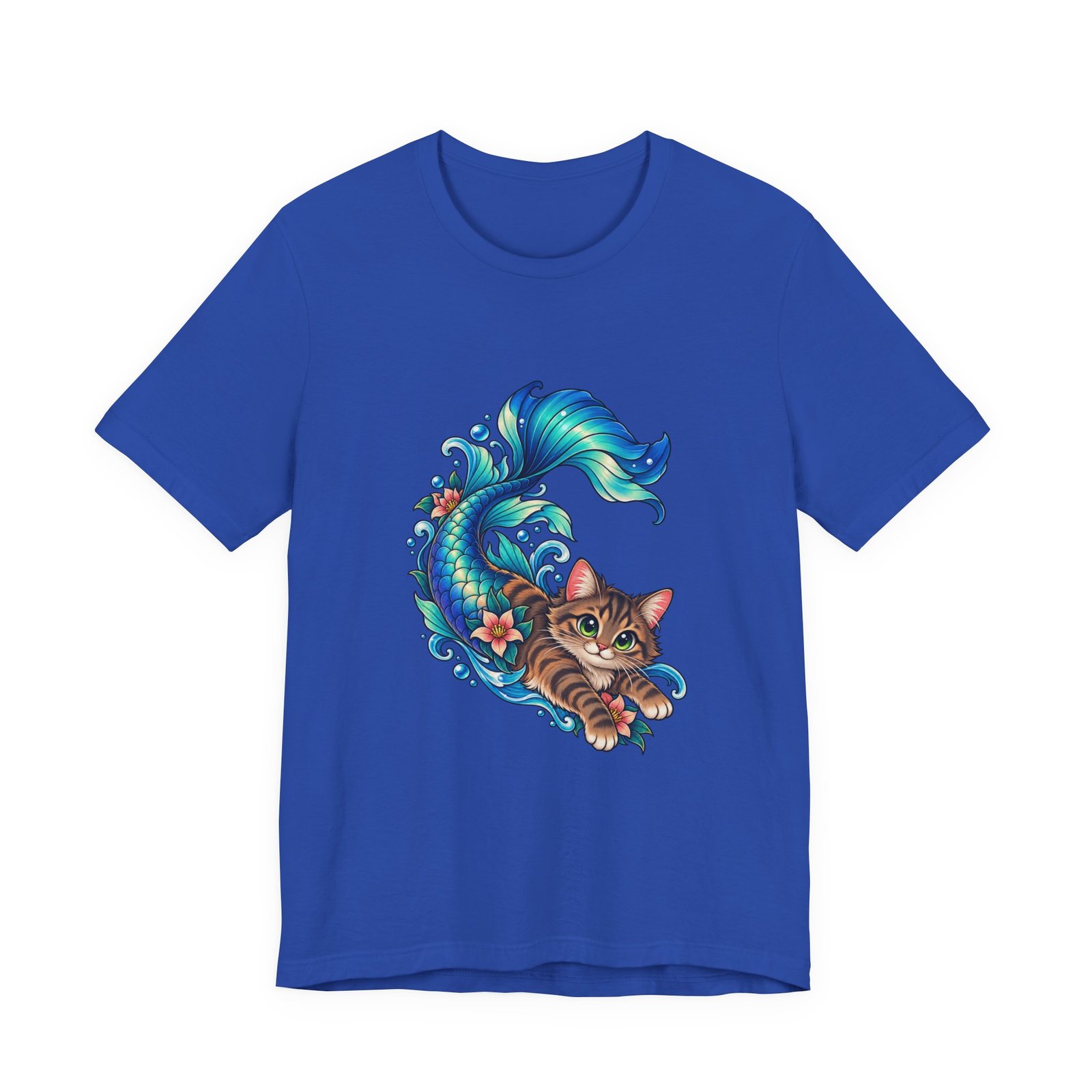 Cute Mermaid Cat Turquoise Tail Ocean Flowers Graphic Tee - Image 29