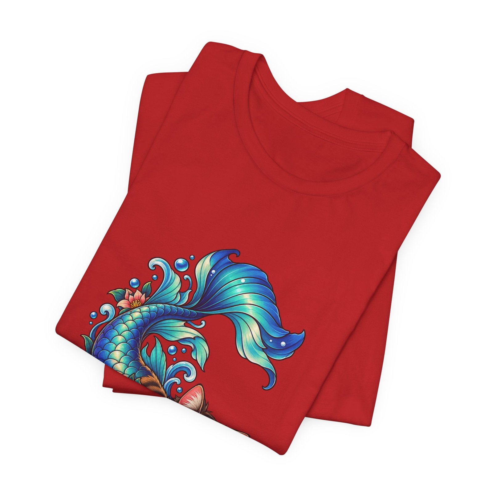 Cute Mermaid Cat Turquoise Tail Ocean Flowers Graphic Tee - Image 47