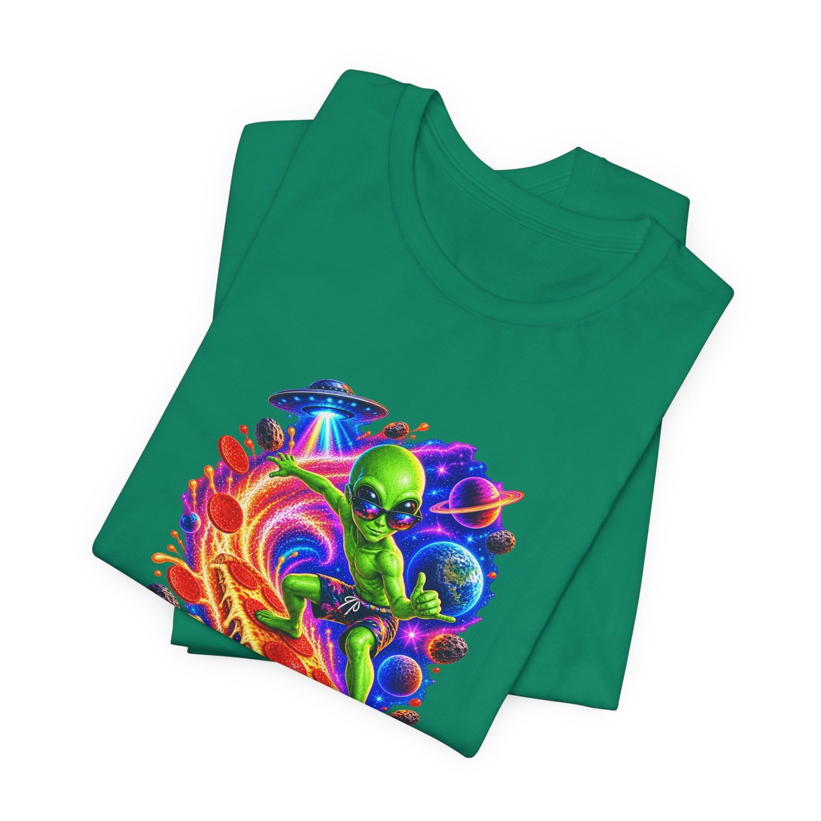 Alien Pizza Space Surfer Graphic Tee - Image 27