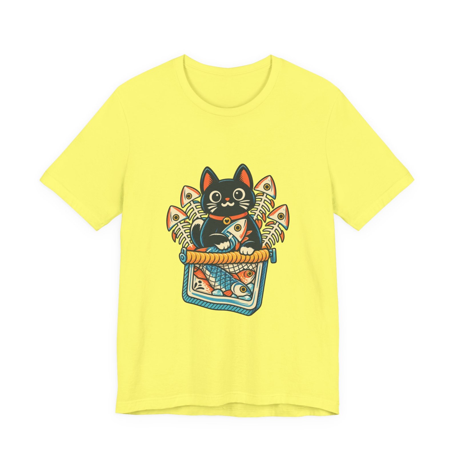 Cute Cat Sardine Fish Crate Cartoon Graphic Tee - Image 17