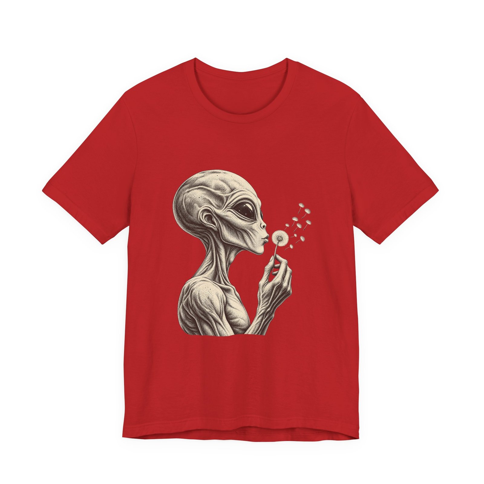 Alien Blowing Dandelion Seeds Wishful Extraterrestrial Wonder Tee - Image 45