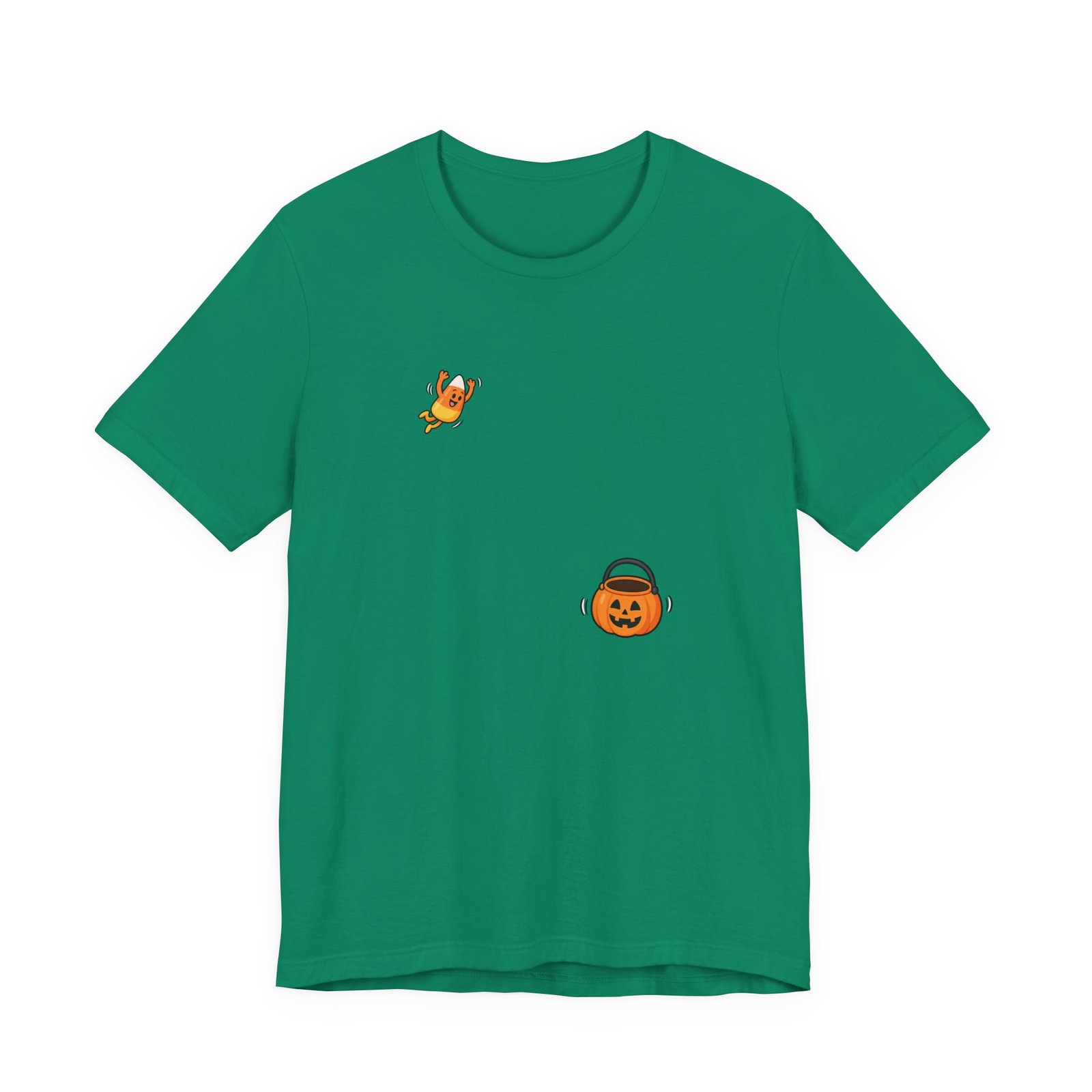 Candy Corn Jumping Into Pumpkin Bucket Halloween Graphic Tee - Image 13