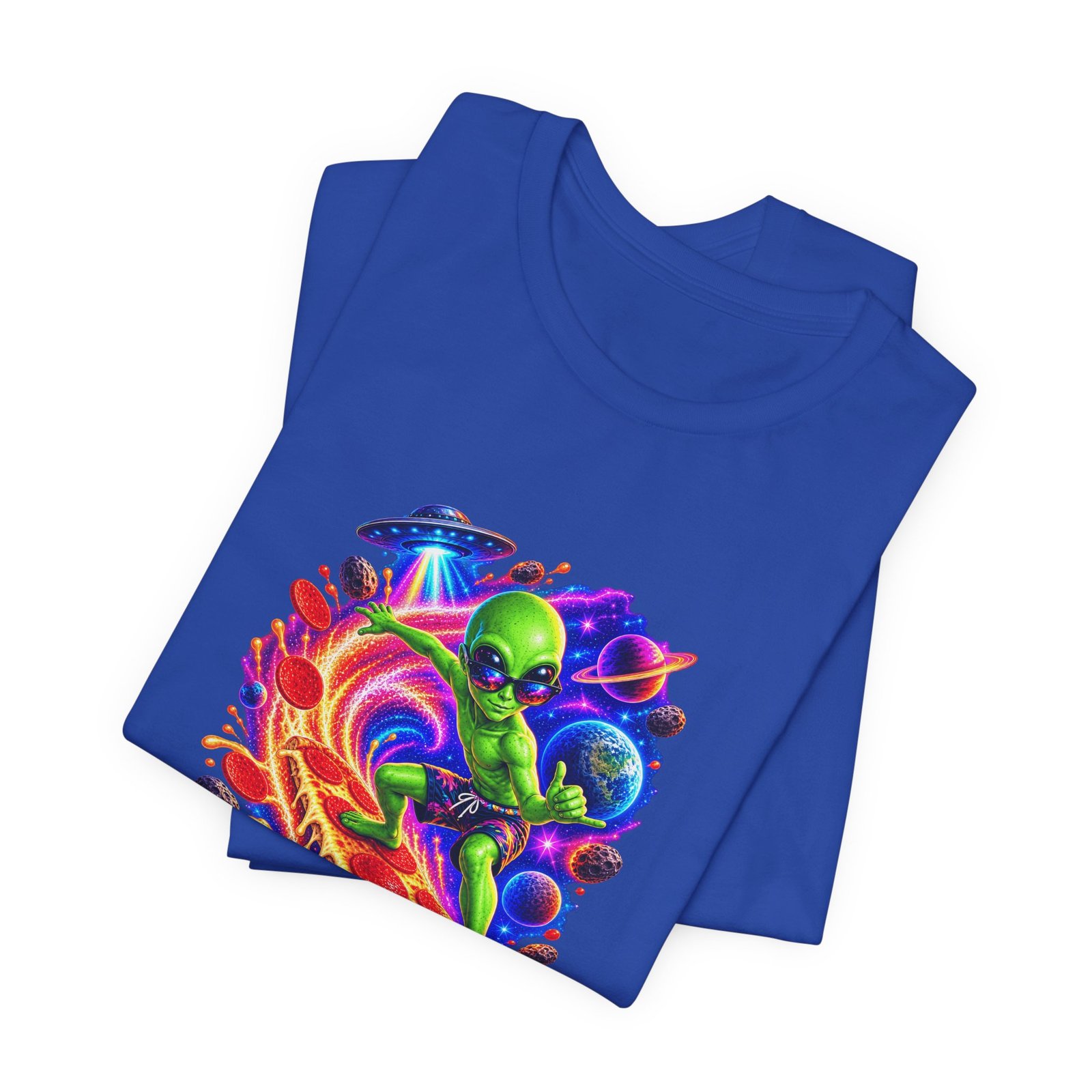 Alien Pizza Space Surfer Graphic Tee - Image 31