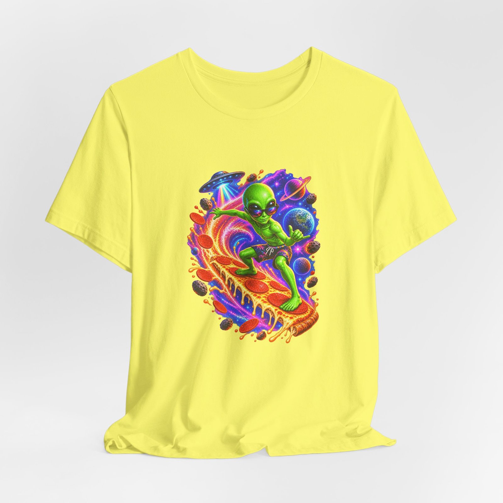 Alien Pizza Space Surfer Graphic Tee - Image 20