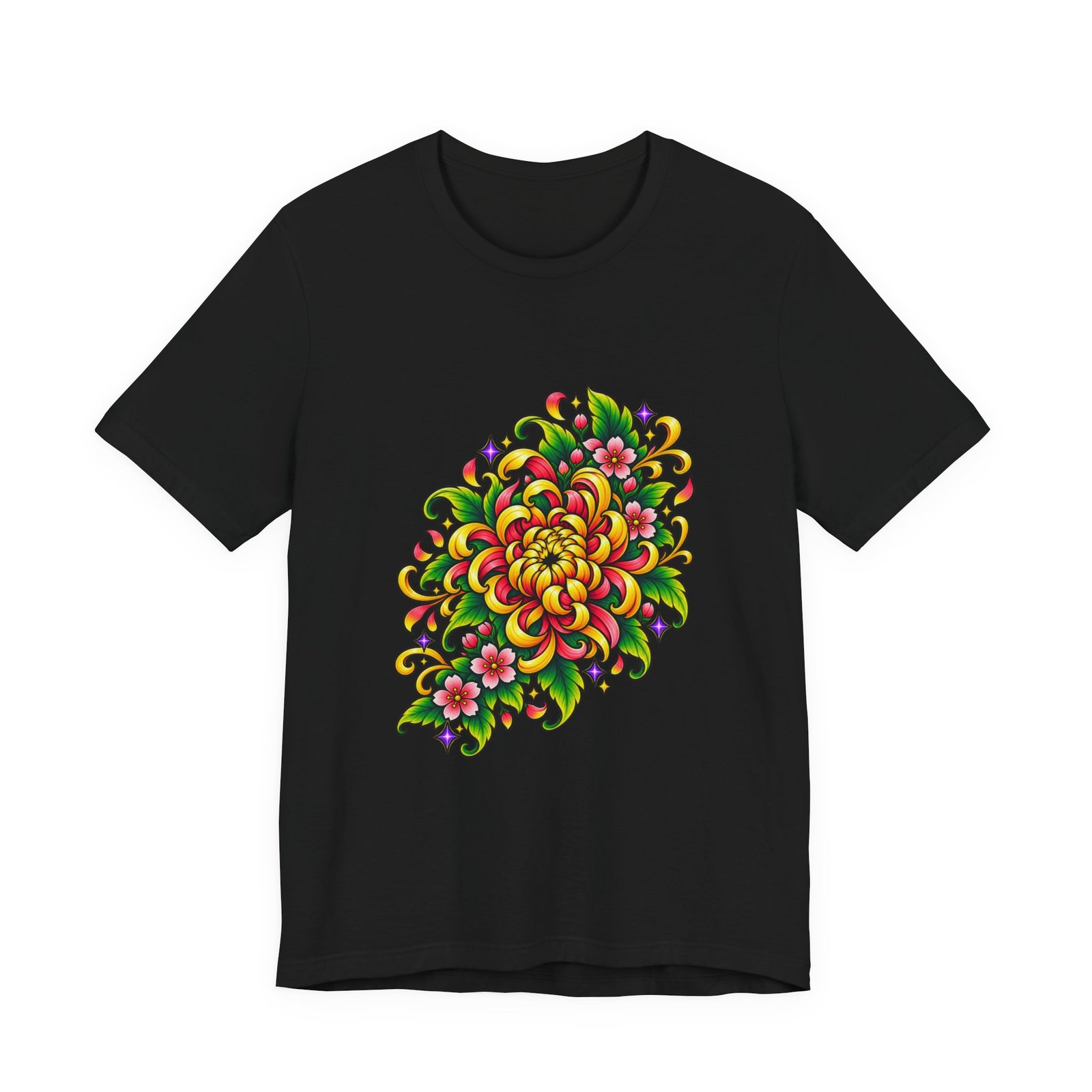 Vivid Chrysanthemum Floral Blossom Graphic Tee - Image 13