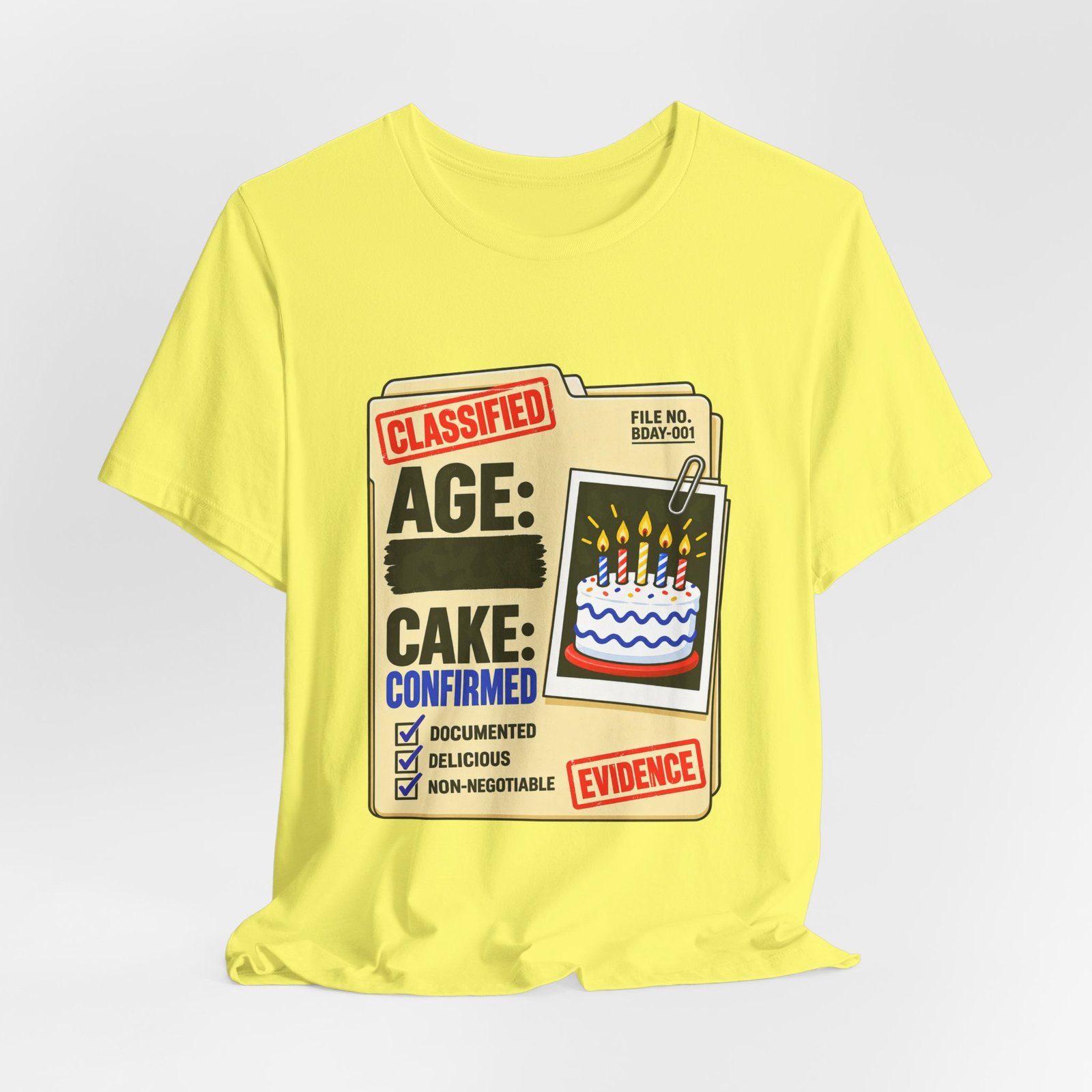 Classified Birthday Cake Funny Case Dossier Graphic Tee - Image 20