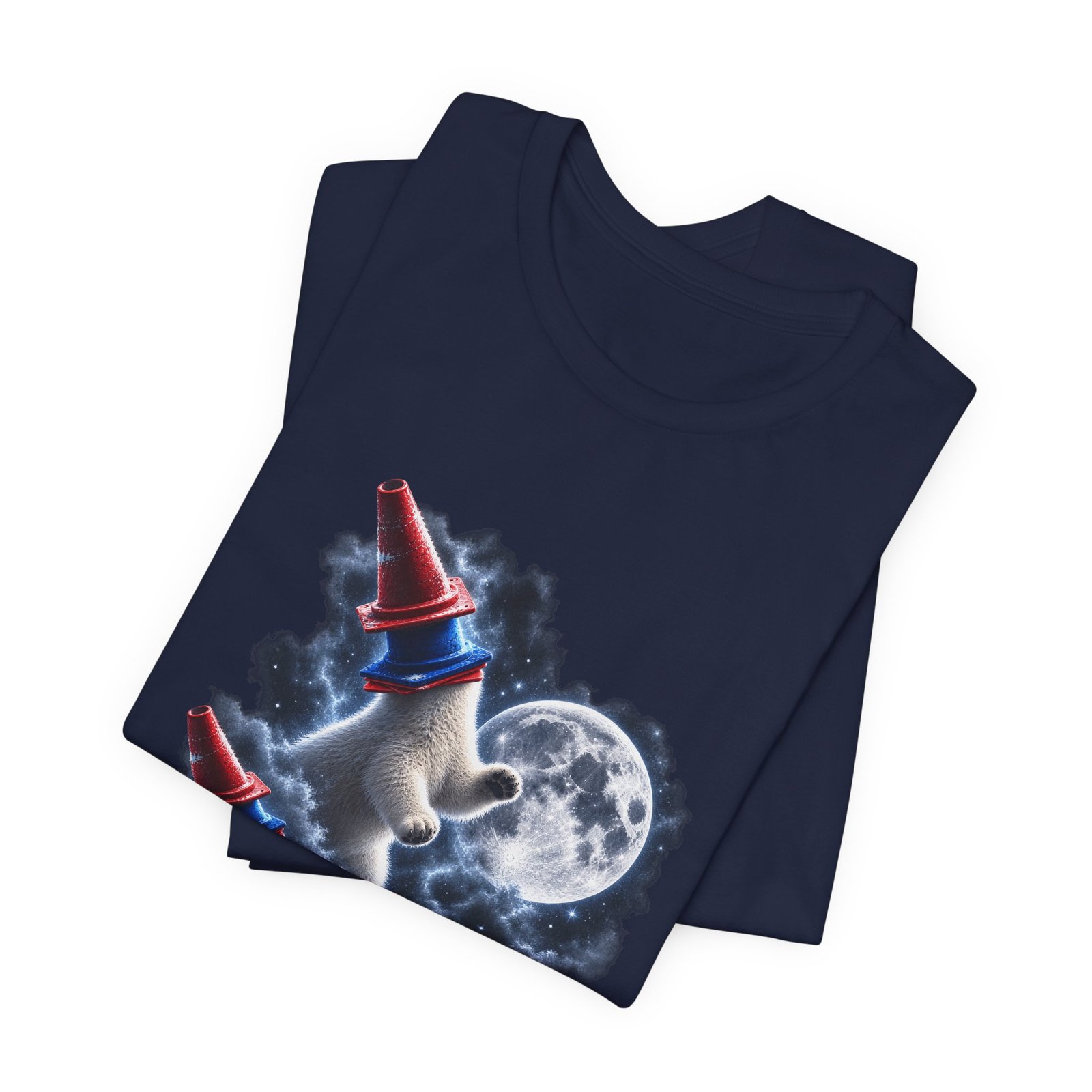 Surreal Polar Bears With Traffic Cones Moon Humor Graphic Tee - Image 23