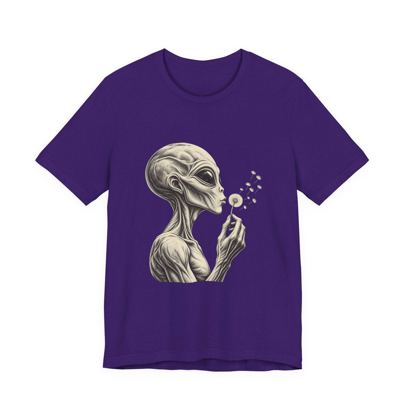 Alien Blowing Dandelion Seeds Wishful Extraterrestrial Wonder Tee - Image 37
