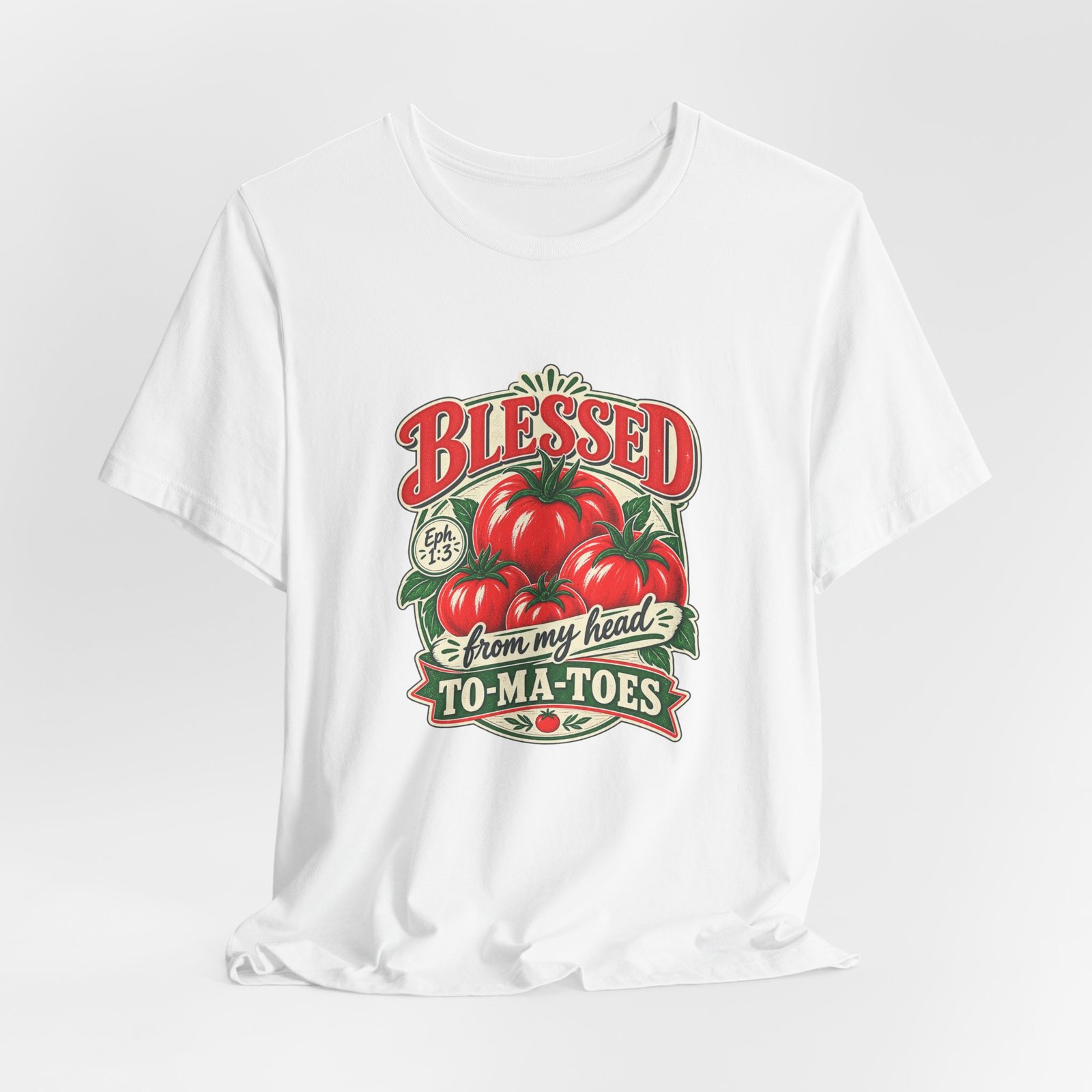 Blessed From My Head To-Ma-Toes Tomato Pun Graphic Tee - Image 4