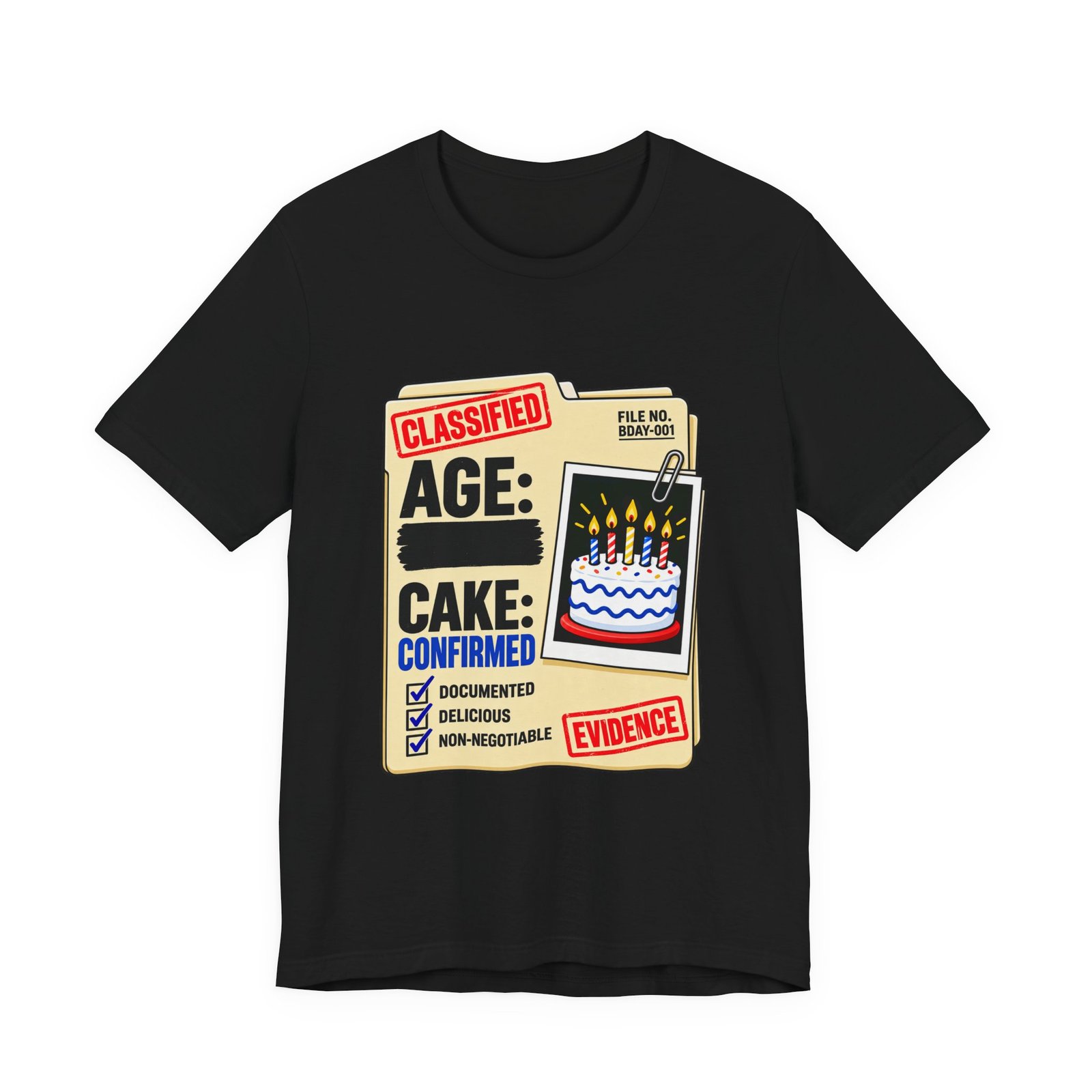 Classified Birthday Cake Funny Case Dossier Graphic Tee - Image 13