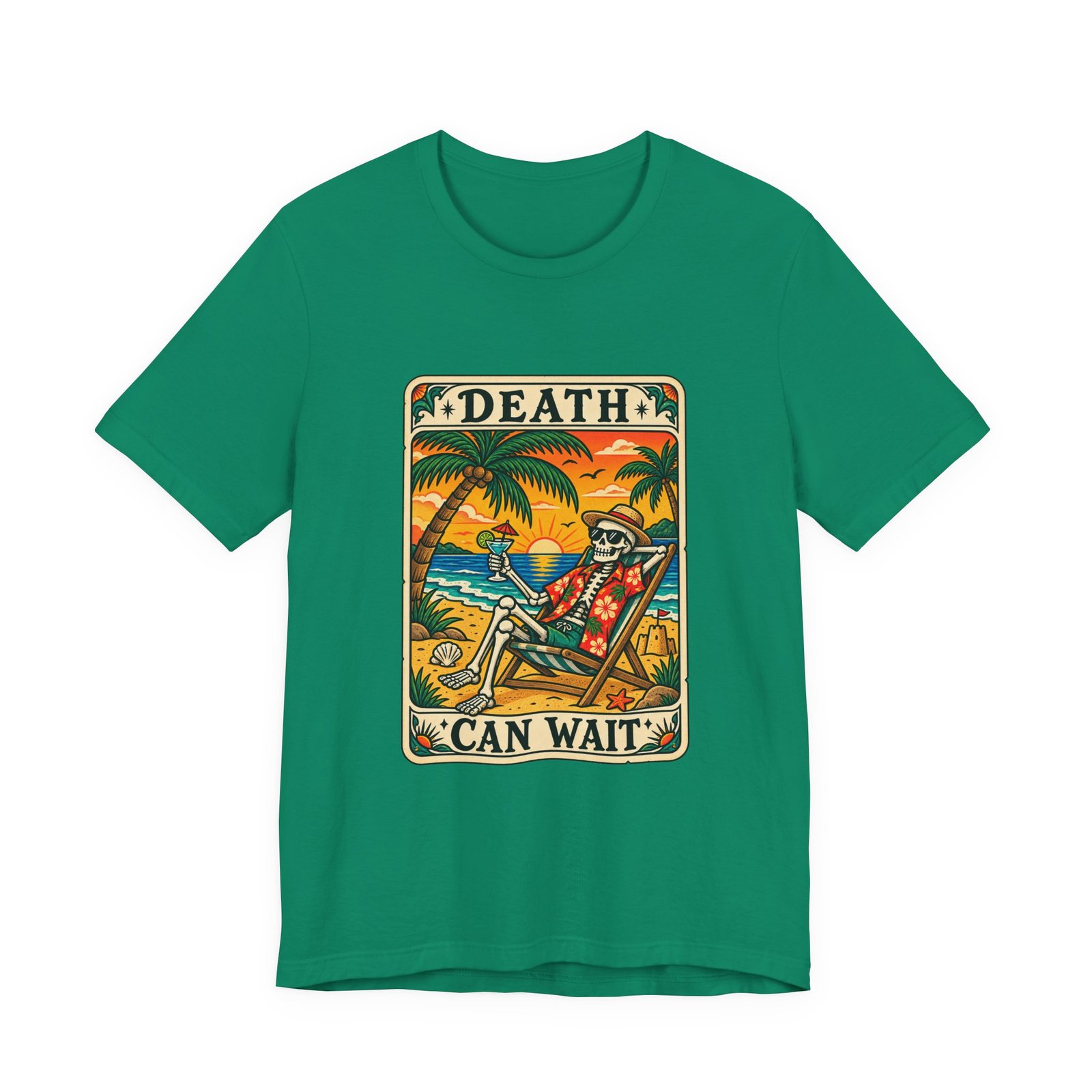 Beach Vacation Skeleton Tarot Card Humor Graphic Tee - Image 13