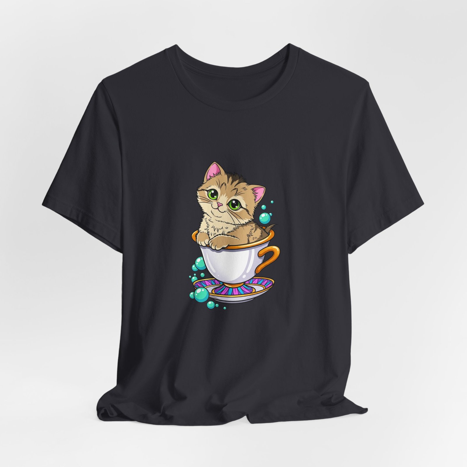 Cute Green Eyed Kitten in Teacup with Blue Bubbles - Image 12