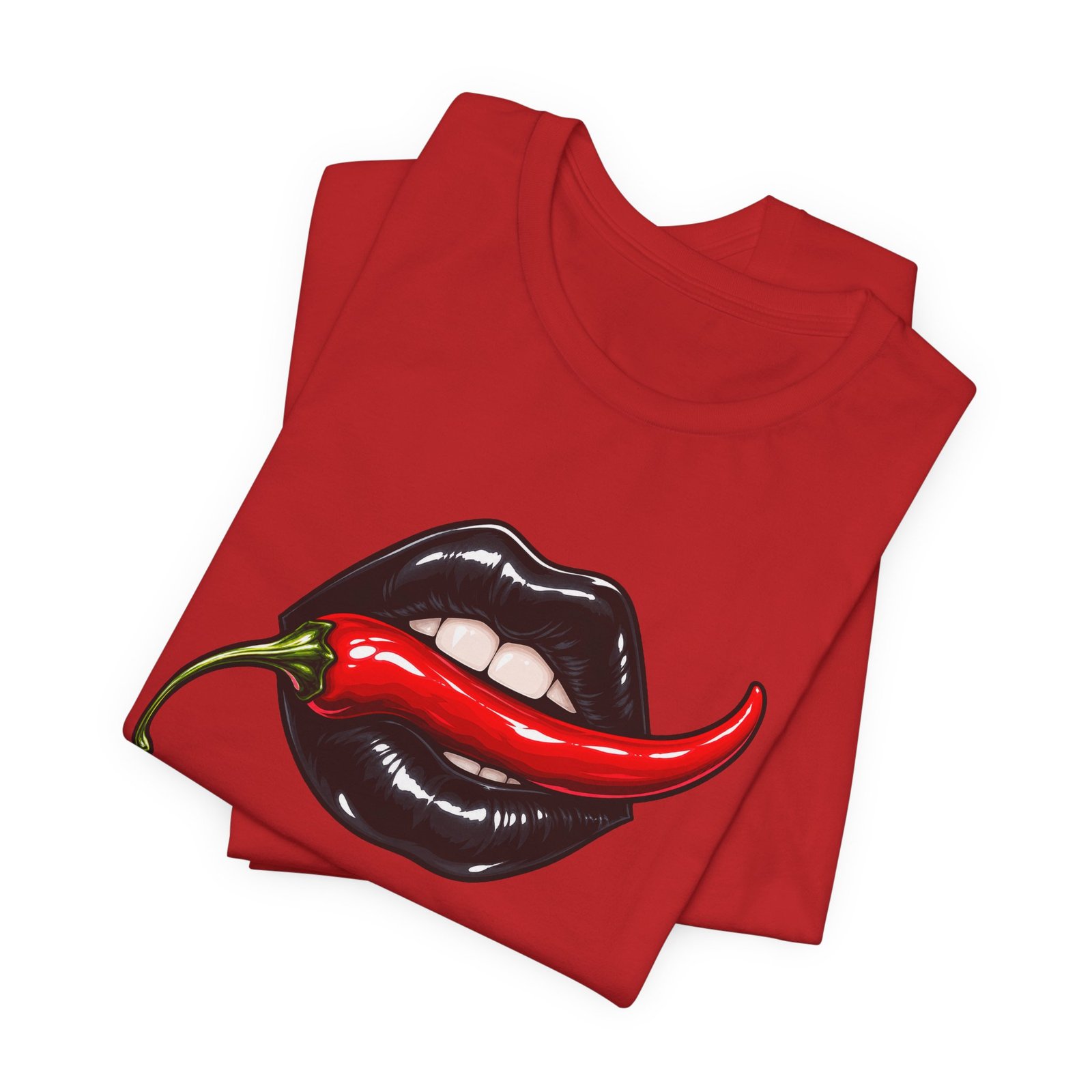 Chili Lips Bite Spicy Food Humor Graphic Tee - Image 47