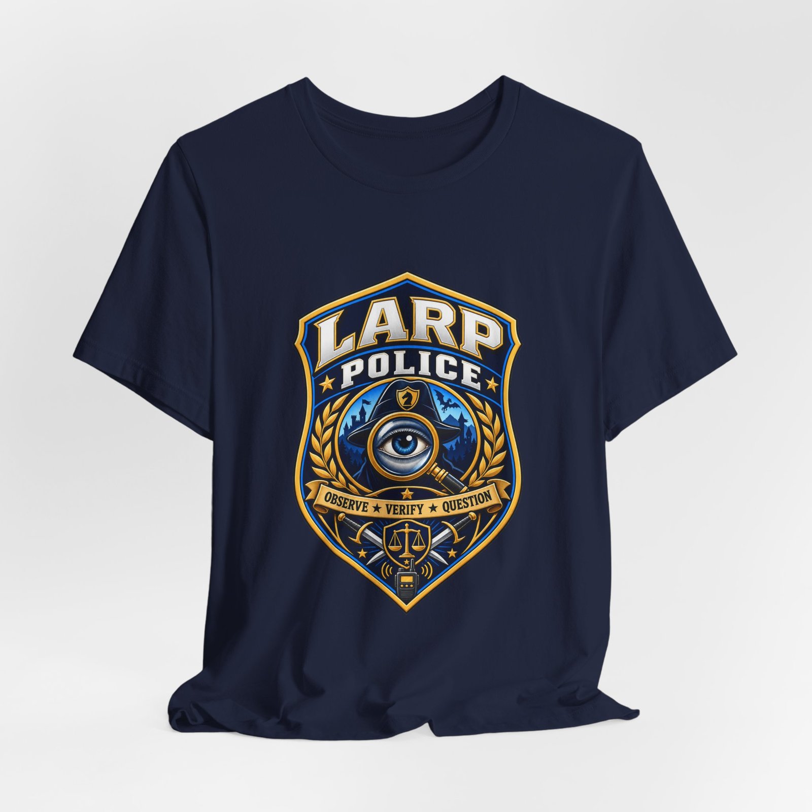 LARP Police Observe Verify Question Badge Tee - Image 36