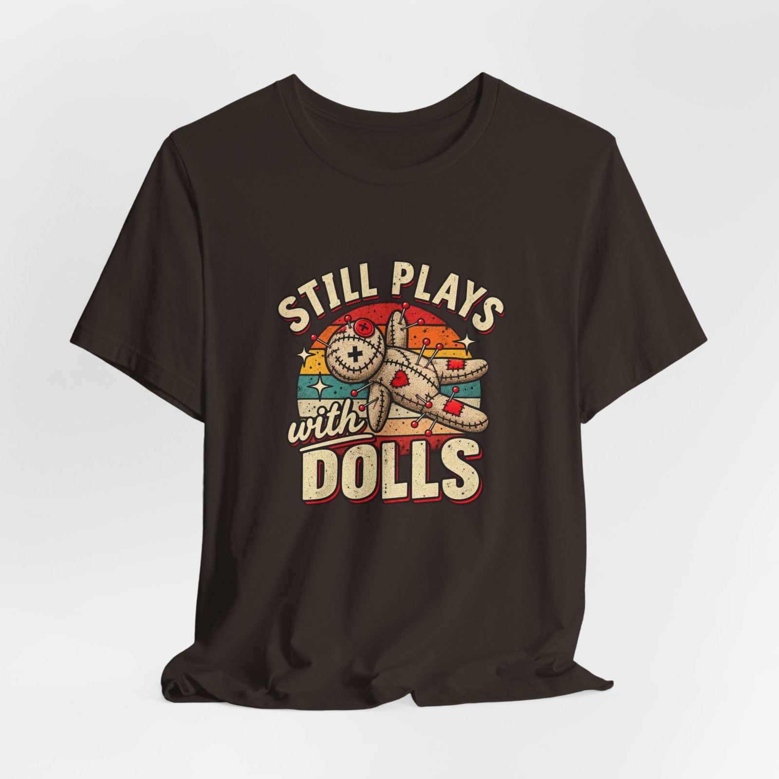 Still Plays With Dolls Voodoo Doll Halloween Humor Graphic Tee - Image 12