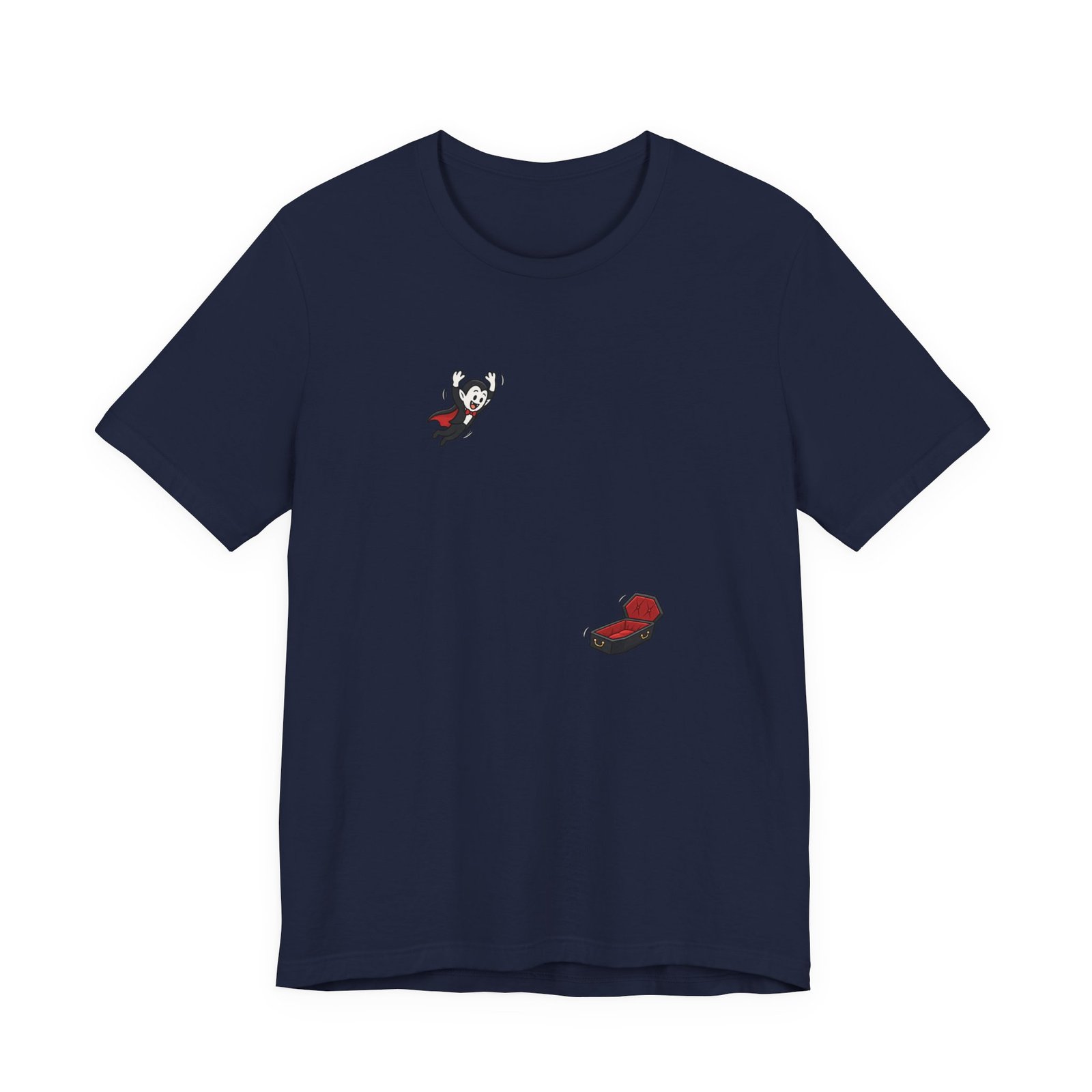 Cute Cartoon Vampire Jumping Into Coffin Halloween Graphic Tee - Image 21
