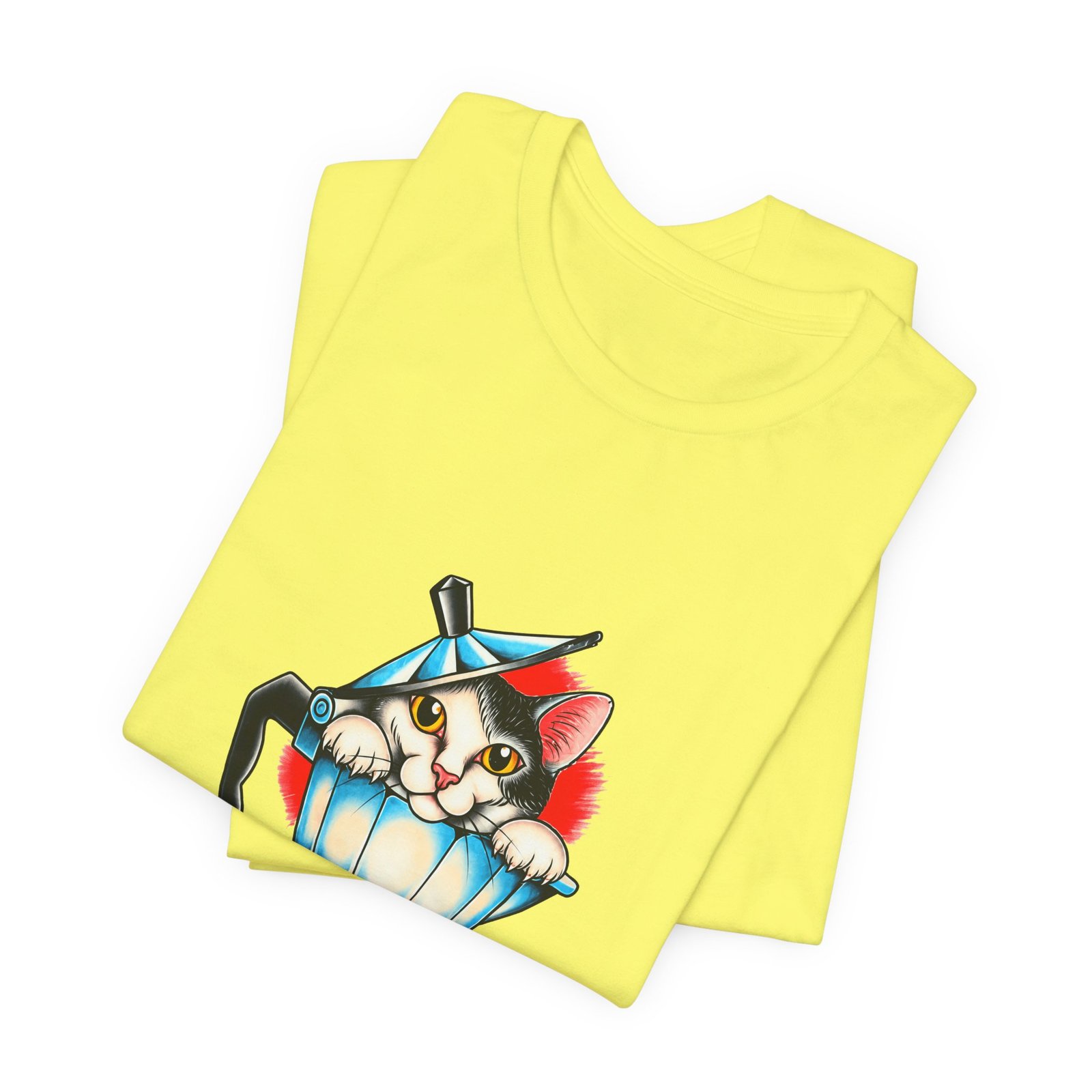 Cute Cat In Blue Moka Pot Coffee Lover Art Graphic Tee - Image 19