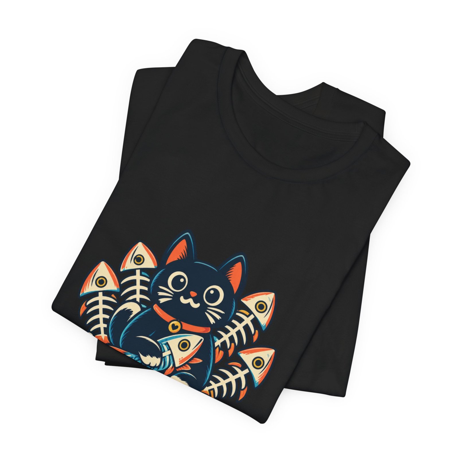 Cute Cat Sardine Fish Crate Cartoon Graphic Tee - Image 15
