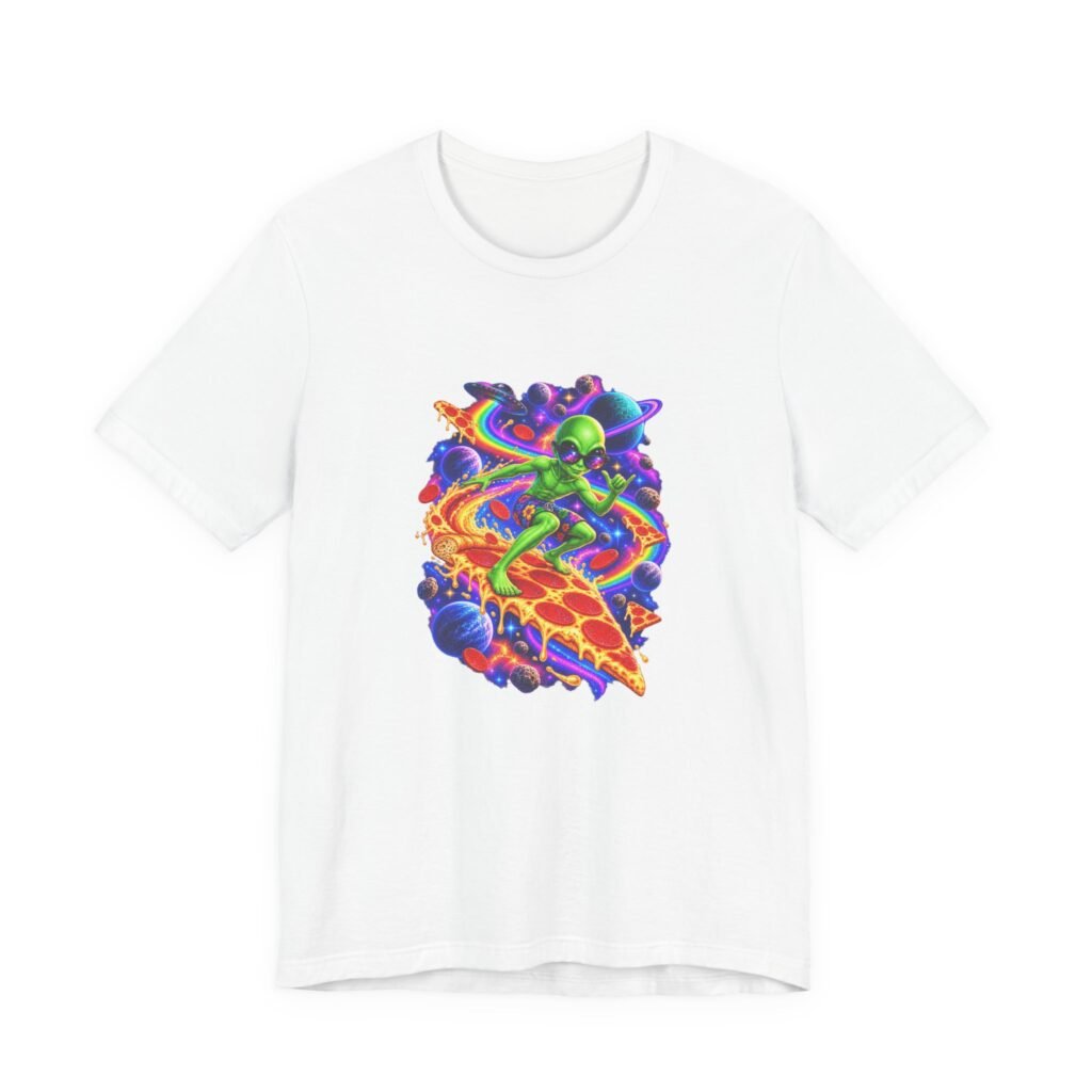 Cosmic Alien Pizza Surfer Graphic Tee
