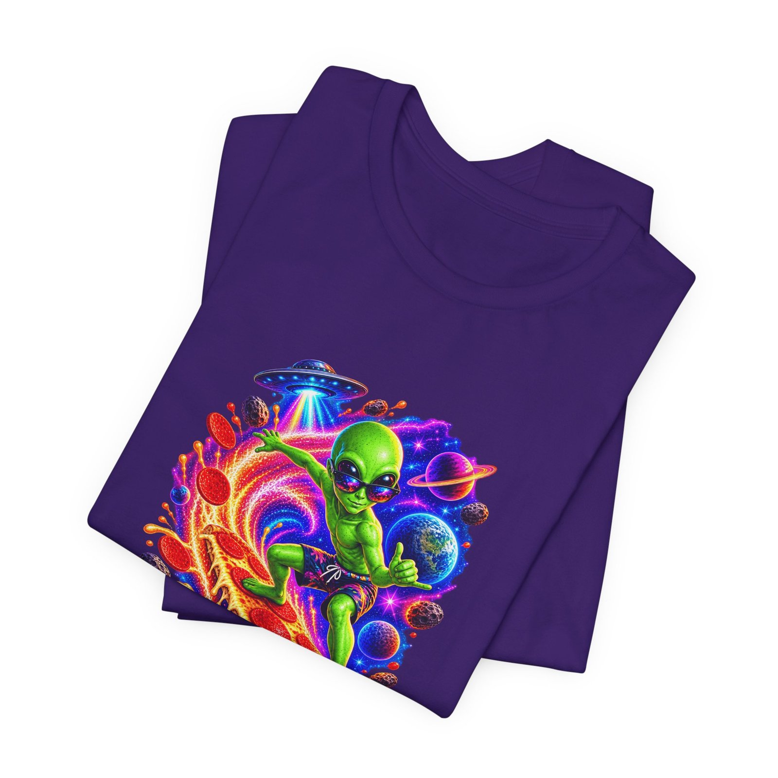 Alien Pizza Space Surfer Graphic Tee - Image 39