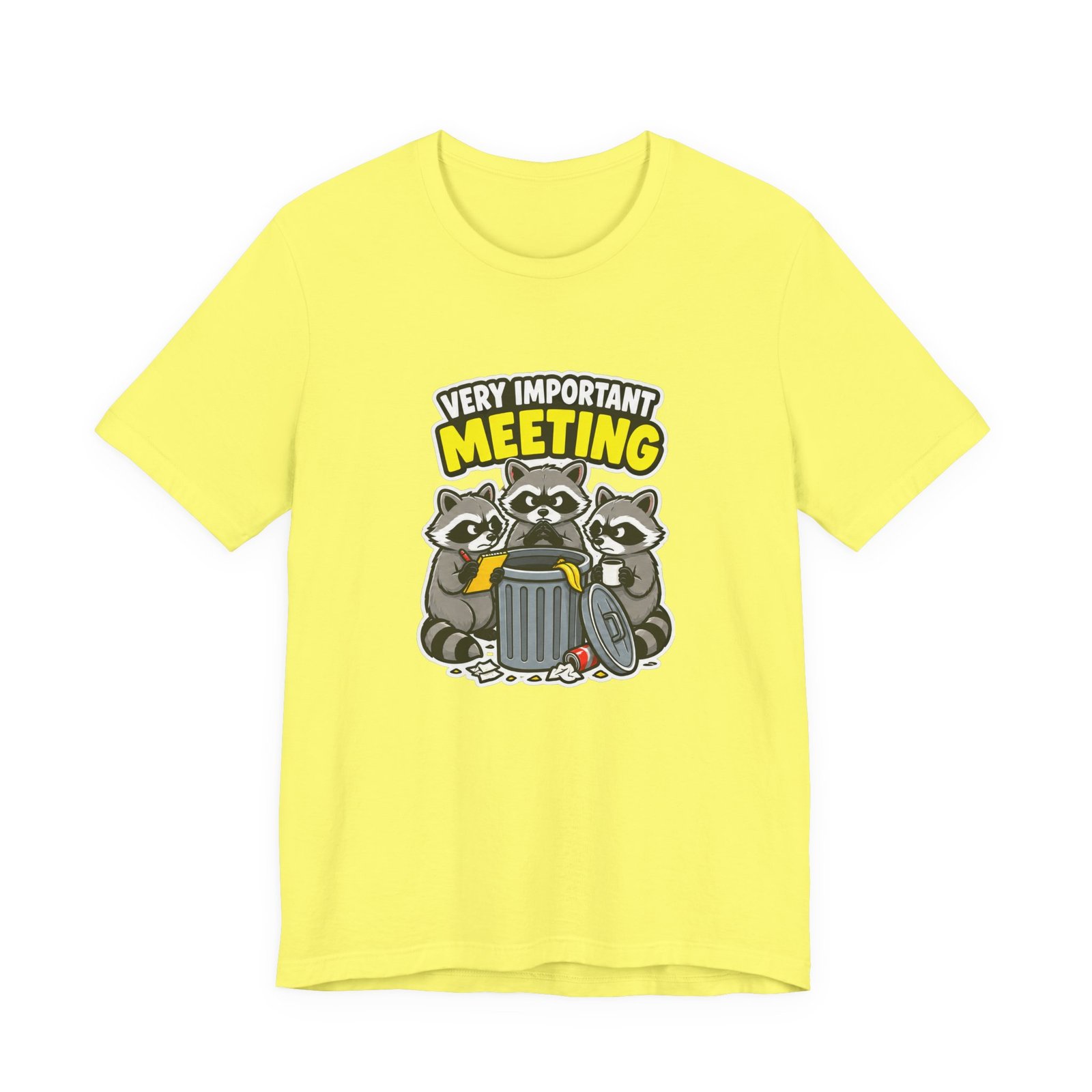 Very Important Meeting Raccoon Trash Can Humor Graphic Tee - Image 17