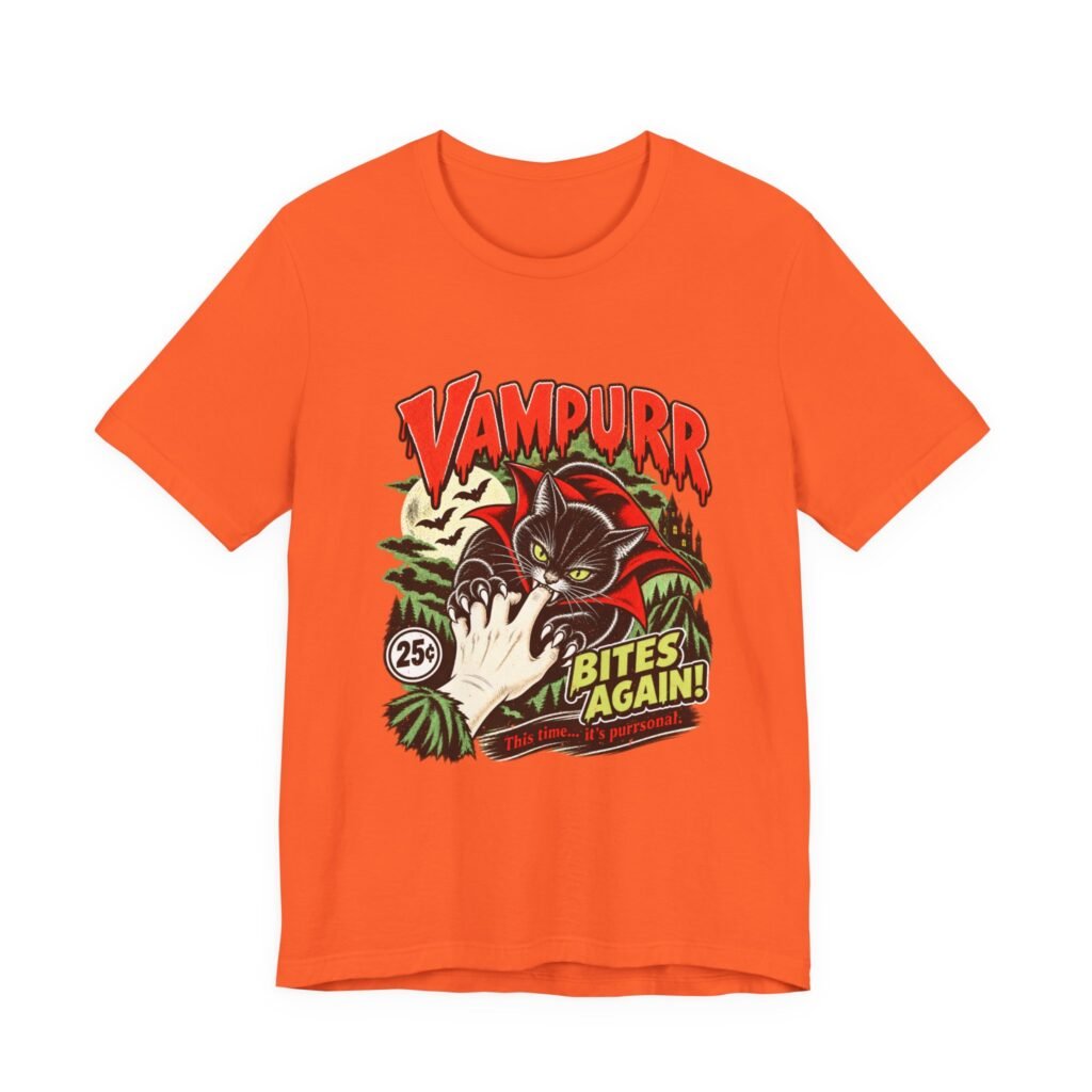 Vampurr Bites Again Vampire Cat Horror Comic Graphic Tee