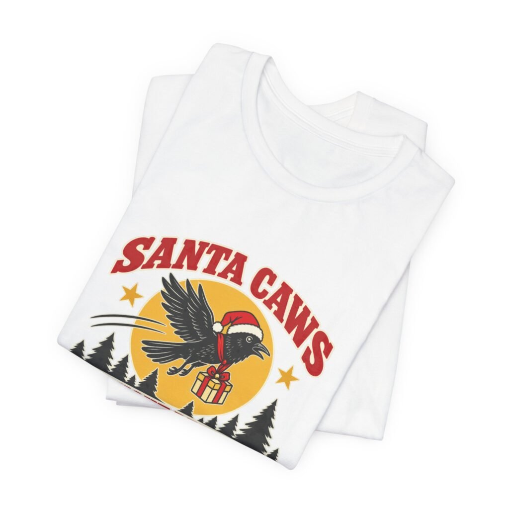 Santa Caws Midnight Delivery Raven Christmas Pun Graphic Tee