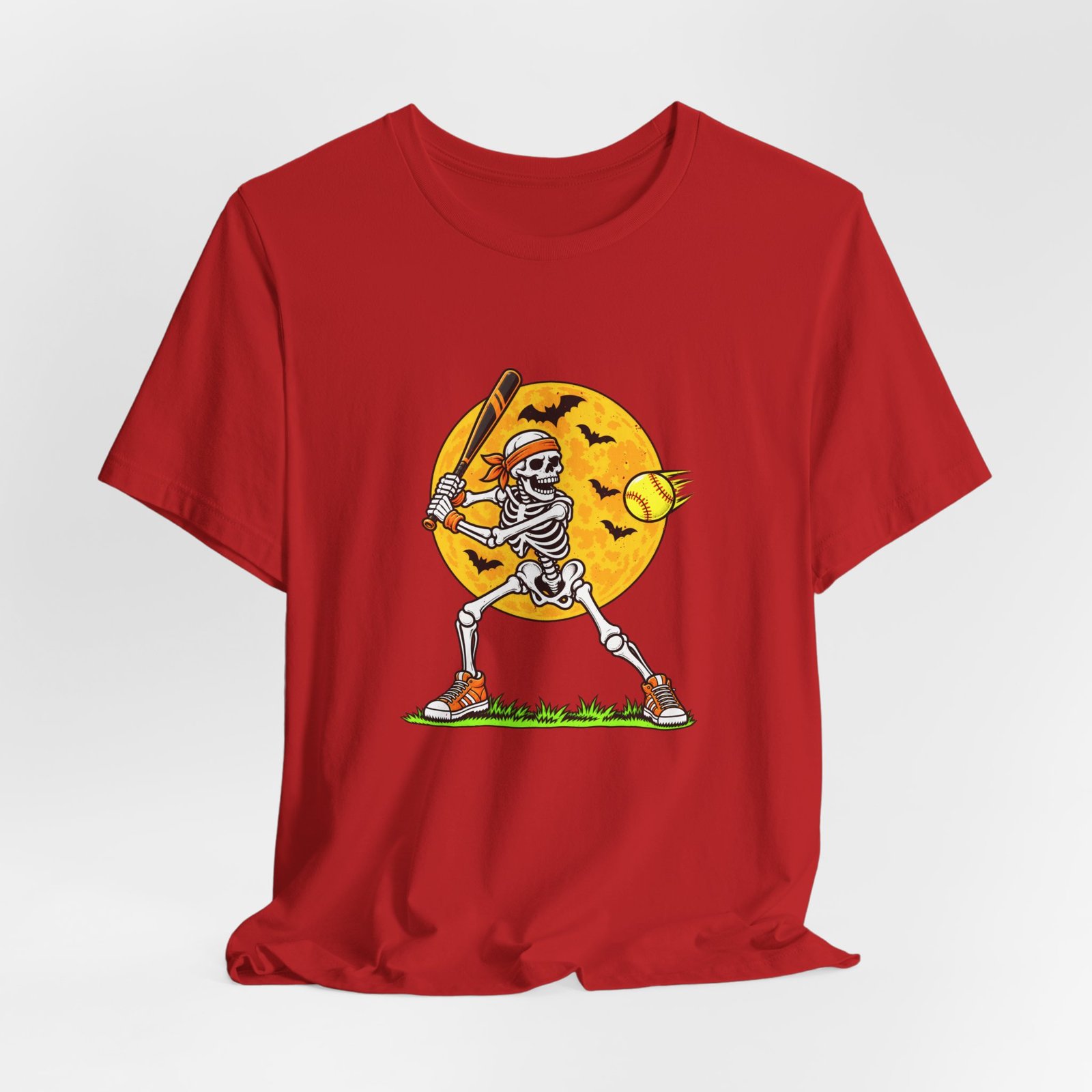 Skeleton Softball Halloween Moon Graphic Tee - Image 32