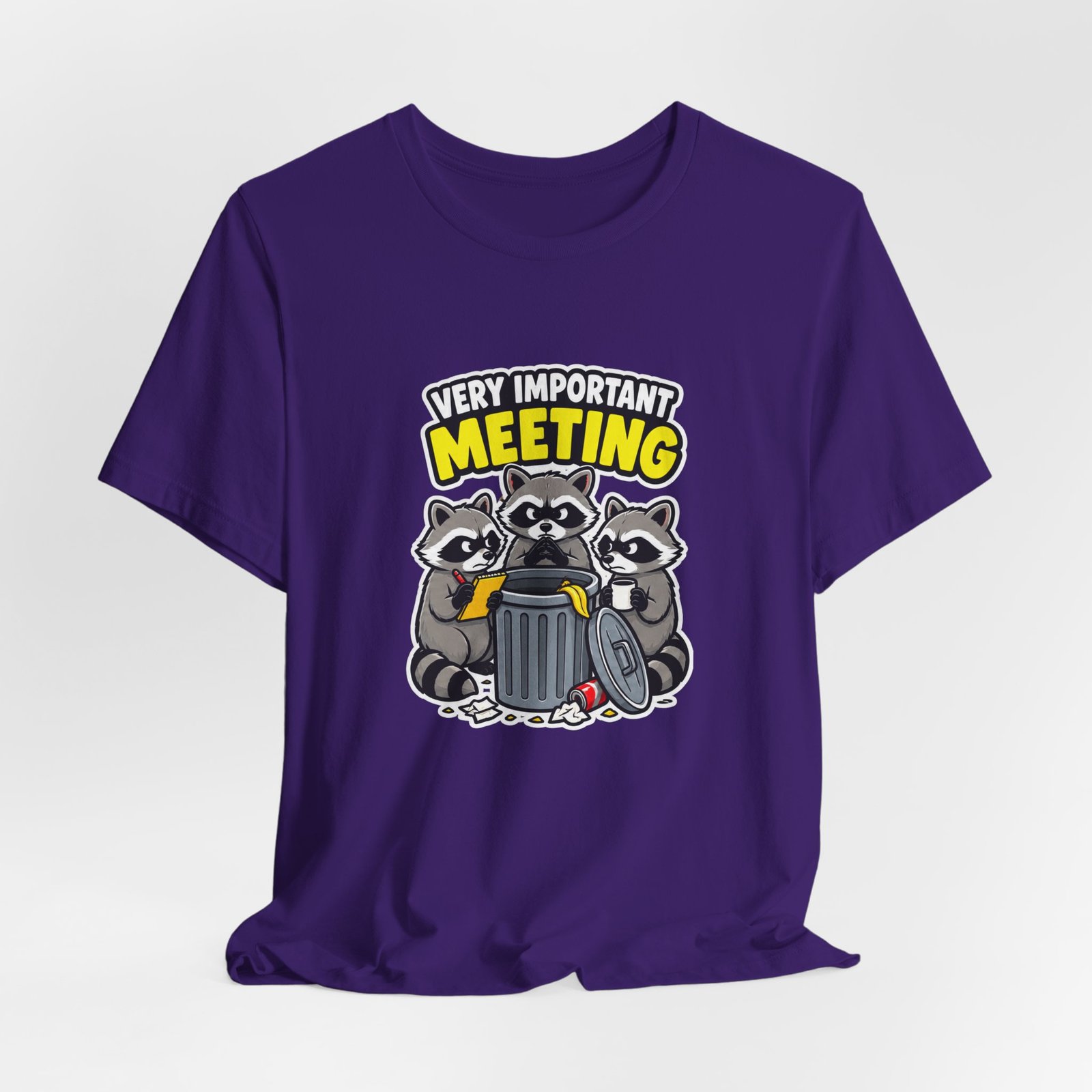 Very Important Meeting Raccoon Trash Can Humor Graphic Tee - Image 40