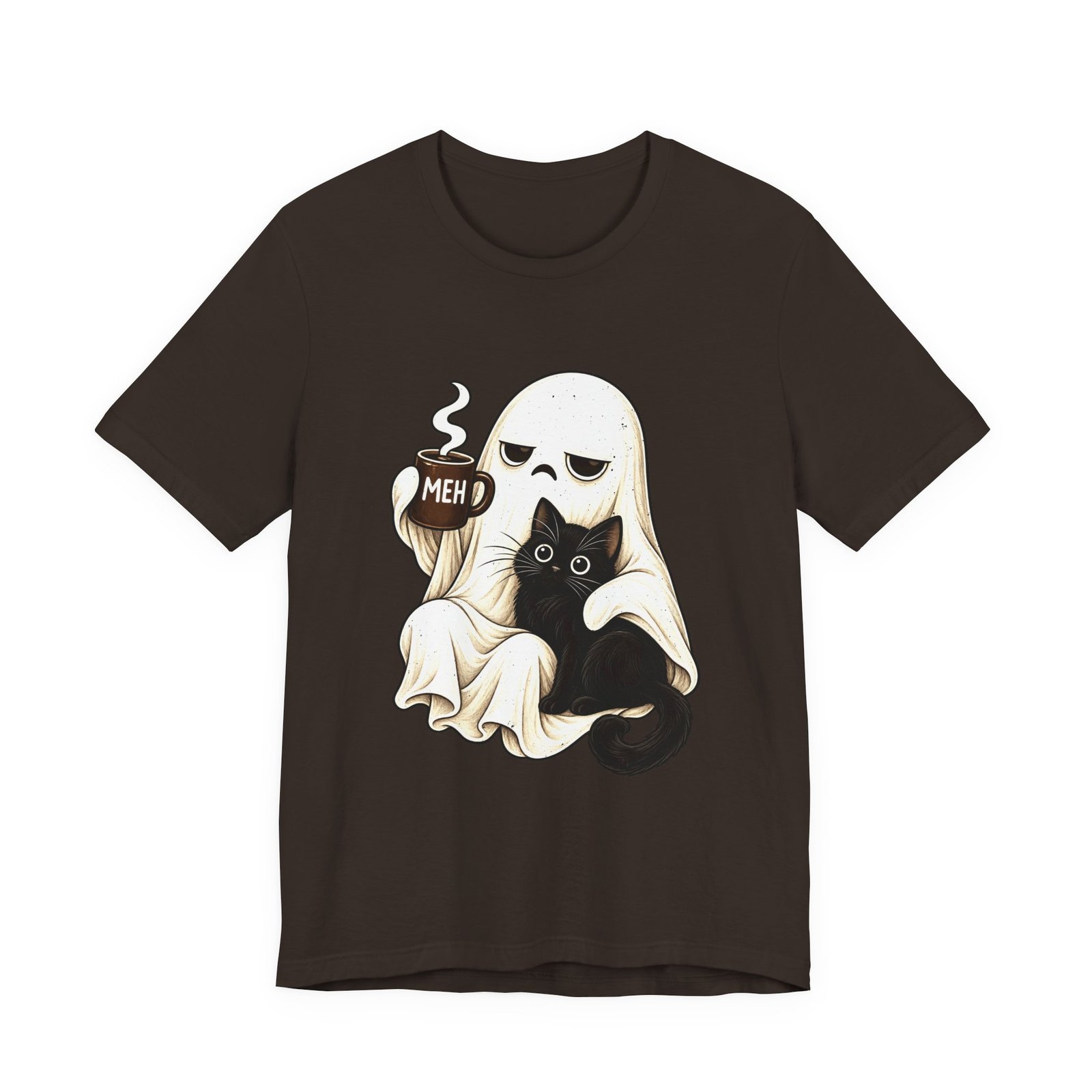 MEH Grumpy Ghost Coffee Holding Cat Graphic Tee - Image 9