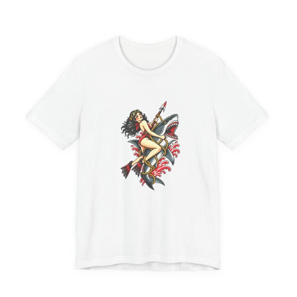 Pin-Up Diver Shark Adventure Graphic Tee