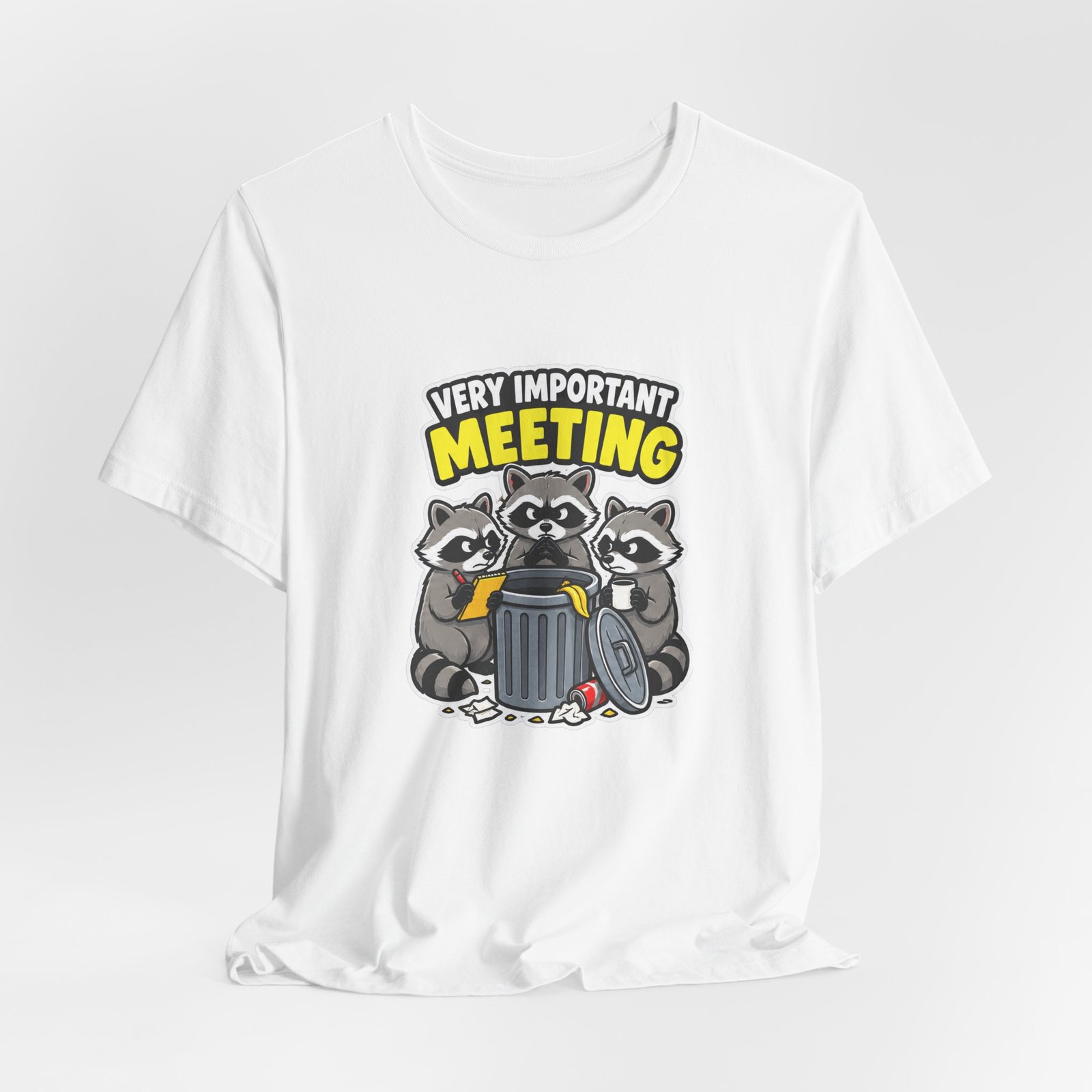 Very Important Meeting Raccoon Trash Can Humor Graphic Tee - Image 4