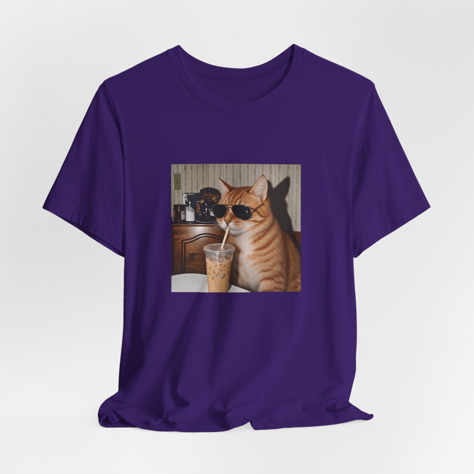 Cat Drinking Iced Coffee Graphic Tee - Image 40