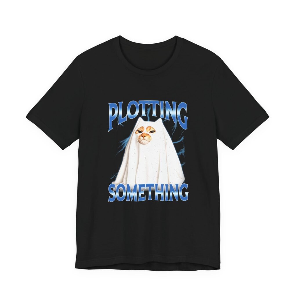 Plotting Something Cat Ghost Halloween Humor Graphic Tee