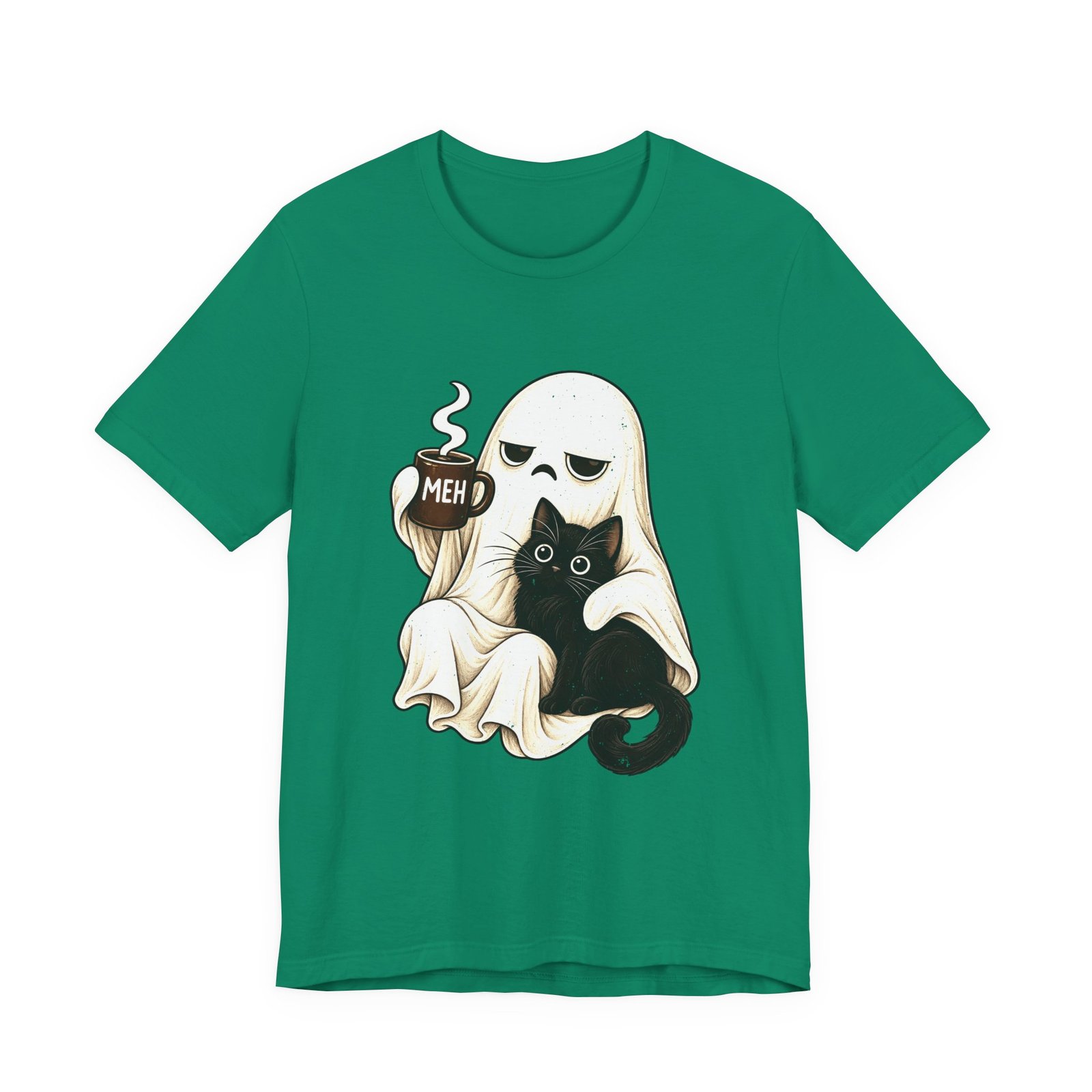 MEH Grumpy Ghost Coffee Holding Cat Graphic Tee - Image 25