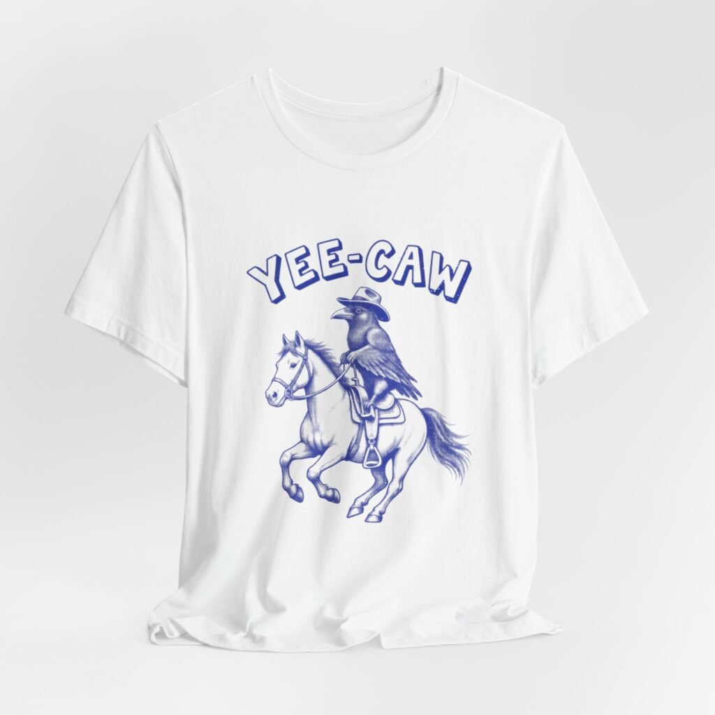 Yee-Caw Crow Cowboy Raven Horseback Riding Humor Graphic Tee