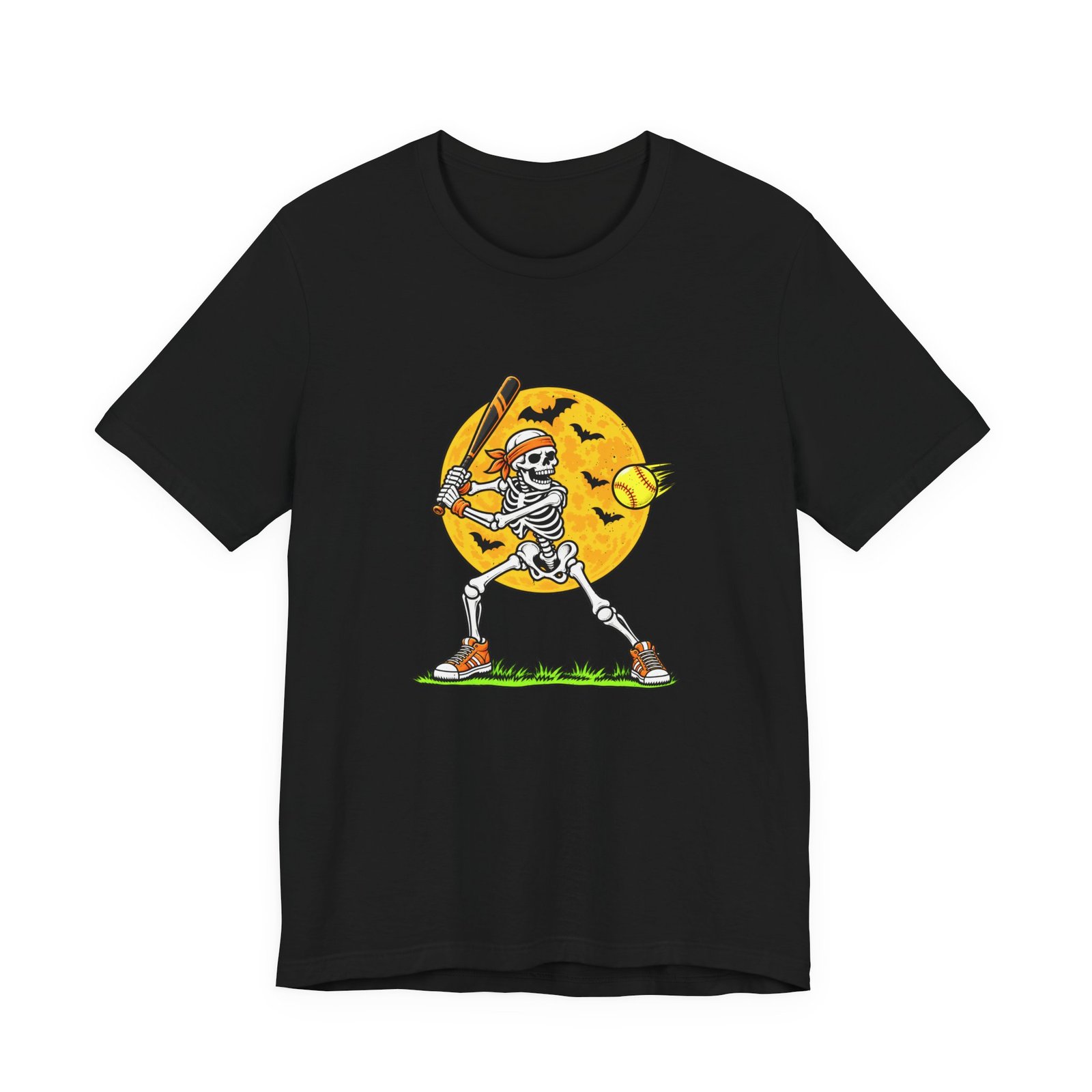 Skeleton Softball Halloween Moon Graphic Tee - Image 5