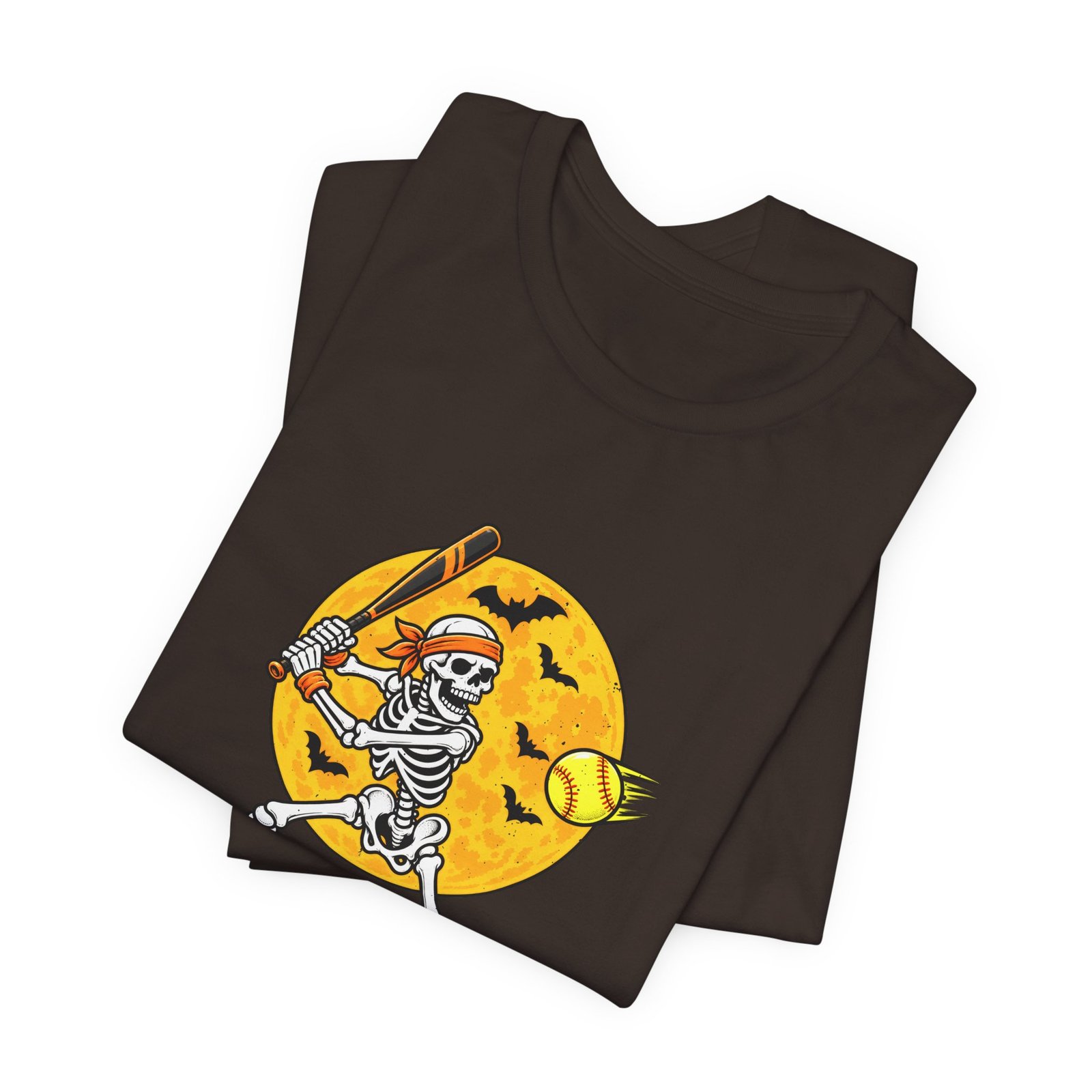 Skeleton Softball Halloween Moon Graphic Tee - Image 3