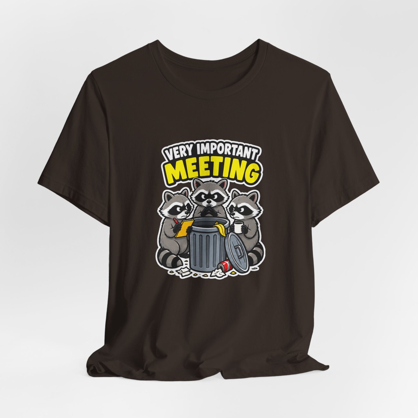 Very Important Meeting Raccoon Trash Can Humor Graphic Tee - Image 12